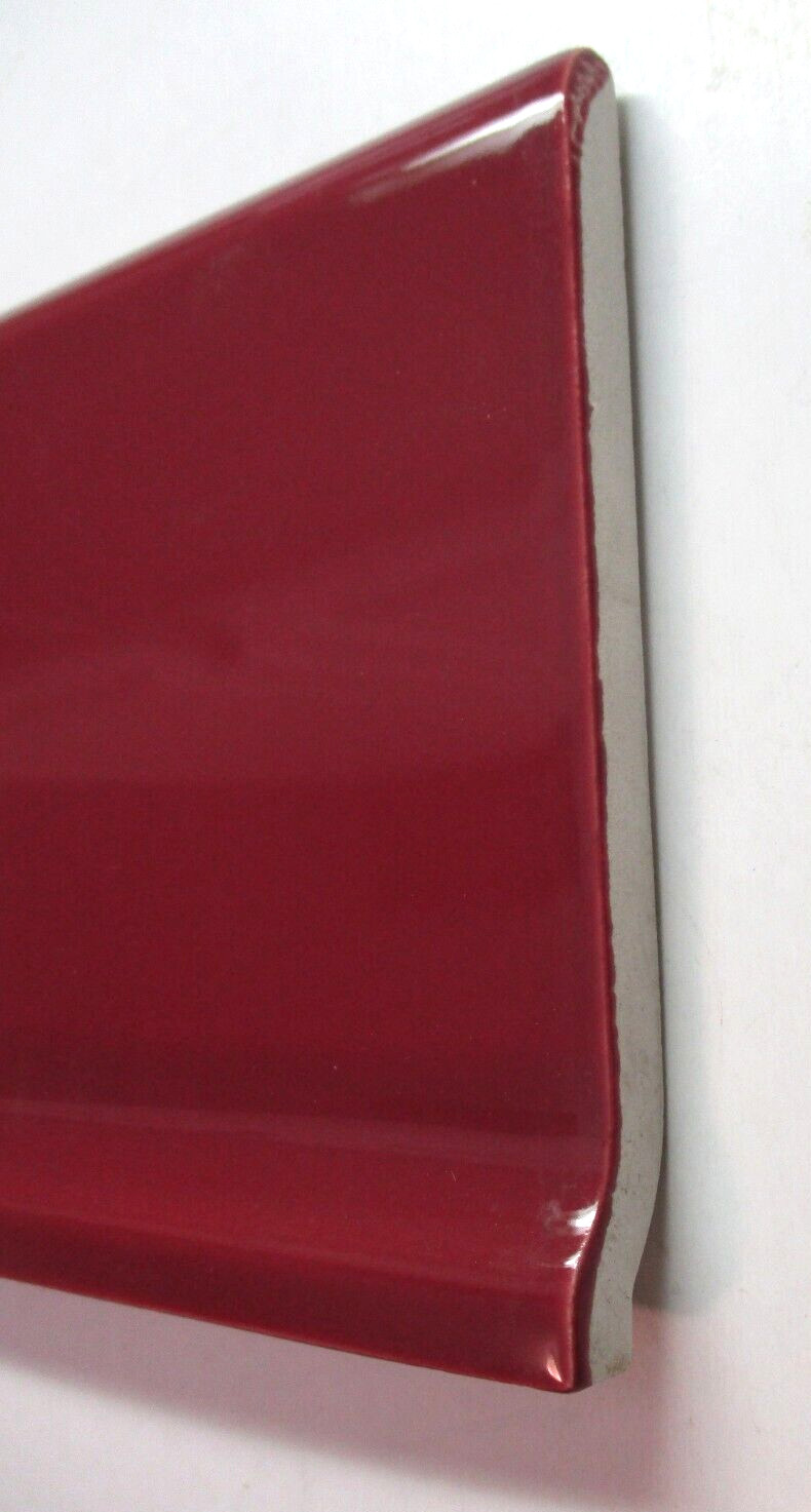 1 Bullnose Cove Base Tile Mannington USA 6″ Plum Red Light Bordeaux Ceramic 1970