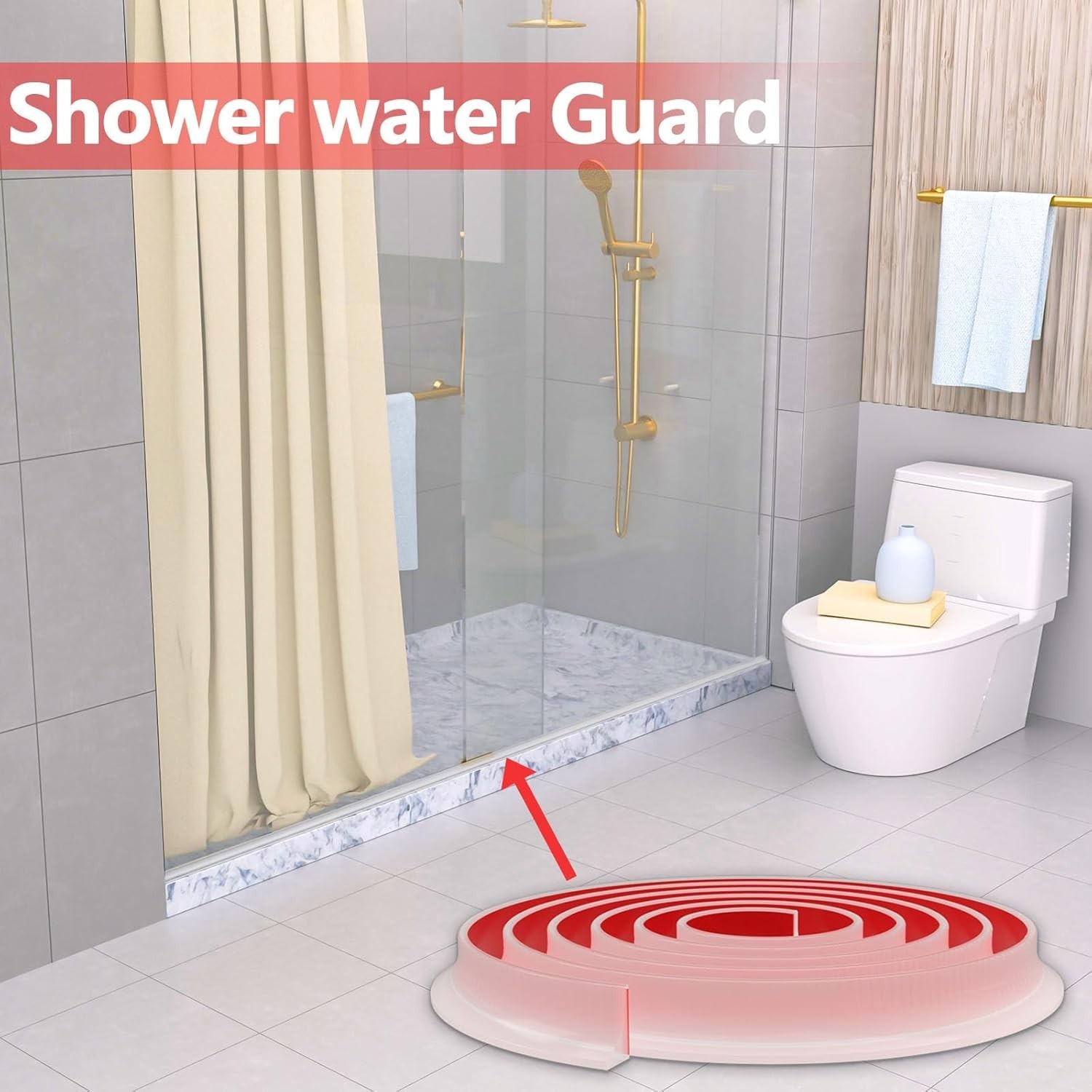 67Inch New Collapsible Shower Threshold Water Dam, Self Adhesive Silicone Water