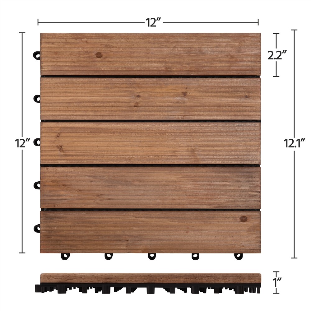 27pcs Wooden Patio Tiles Interlocking Flooring Deck Tile Outdoor Pathway 12×12”