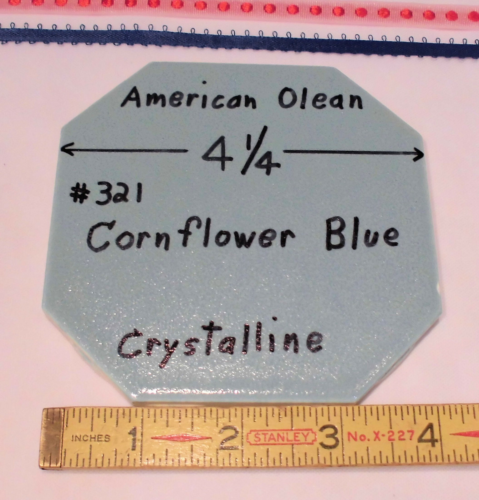 1 pc. Octagon Ceramic Tile 4-1/4″ *Cornflower Blue* Crystalline American Olean