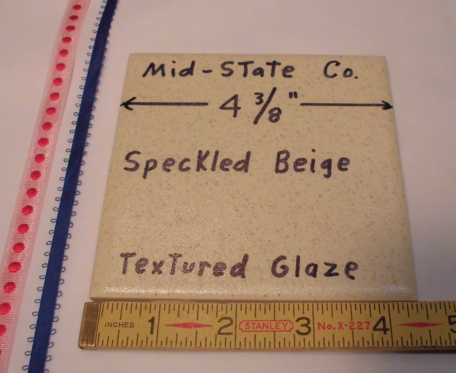 1 pc. *Speckled Beige* Ceramic Tile 4-3/8″ by Mid-State; Matte Lightly Textured