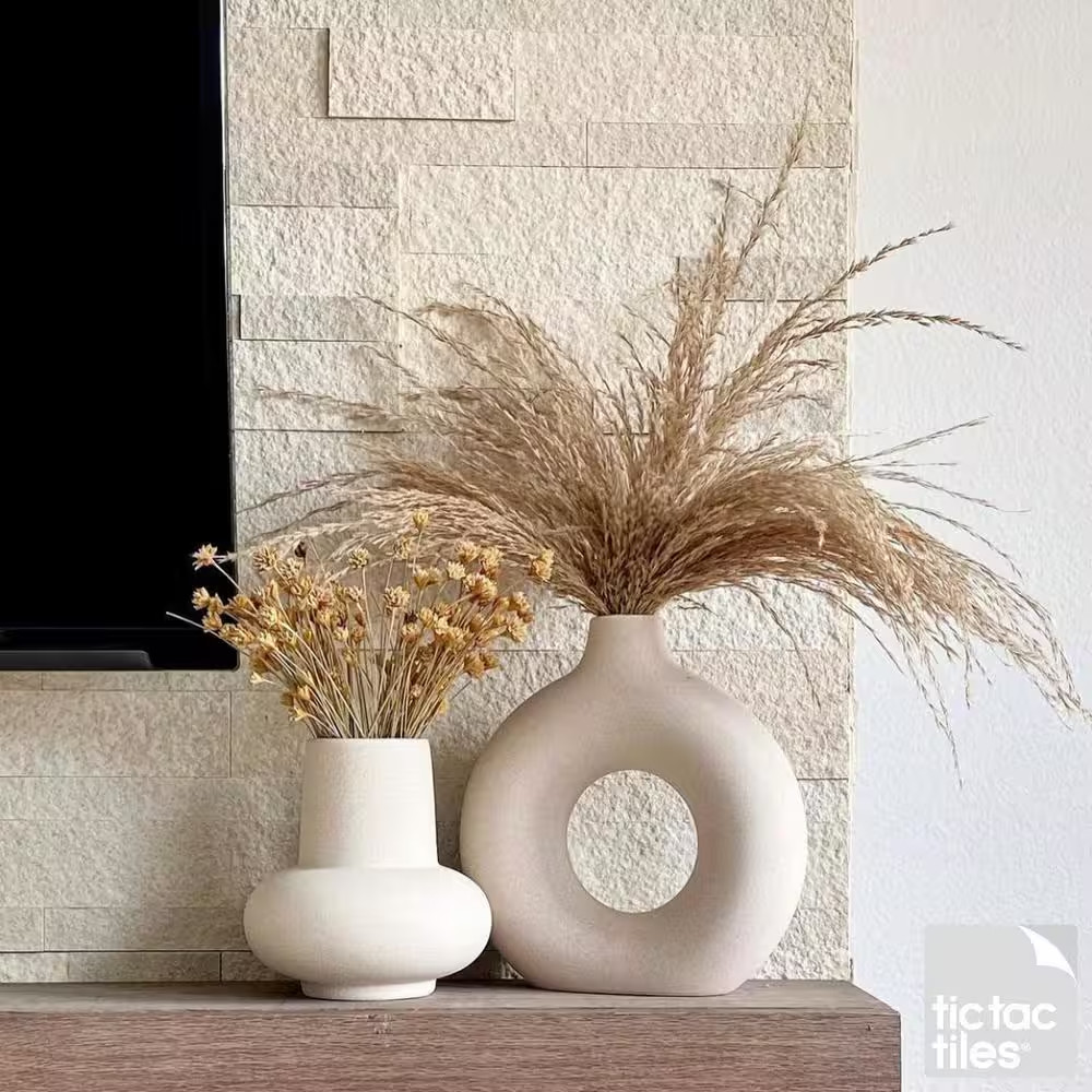 12-Sheets Beige 24 In. X 6 In. Peel, Stick Self-Adhesive Decorative 3D Stone Til
