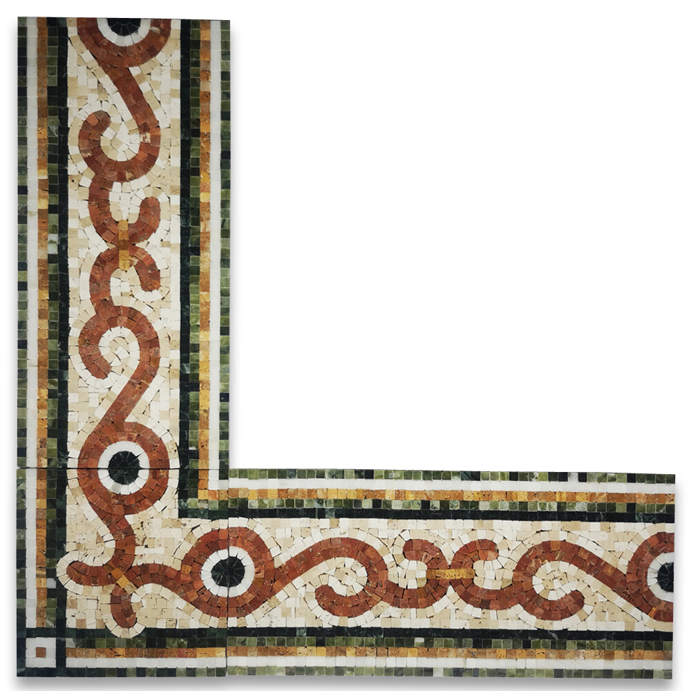 B0113CP Coral Seagrass 8.3×8.3 Marble Mosaic Border Corner Tile Polished