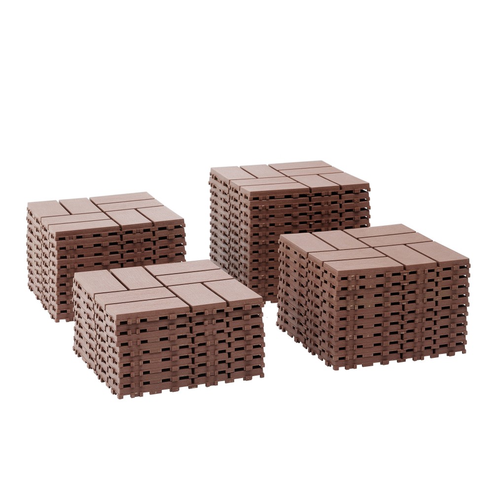 44 Pack Plastic Interlocking Deck Tiles 12″x12″ Square Waterproof All Weather
