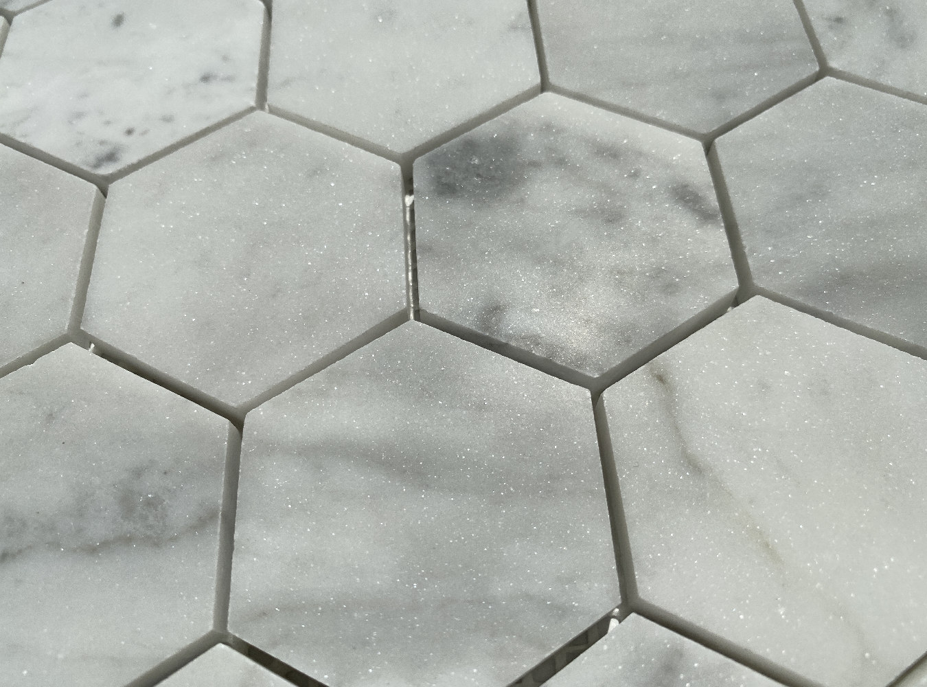 C32XH Carrara White Marble 2″ Hexagon Mosaic Tile Venato Carrera Honed