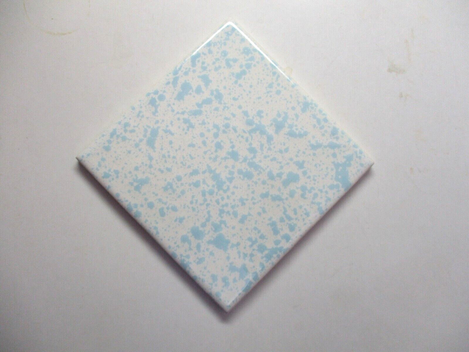 1 Wall Tile Florida USA FT 4-3/8″ Ceramic Mottled Sky Blue on Off White Vtg MCM