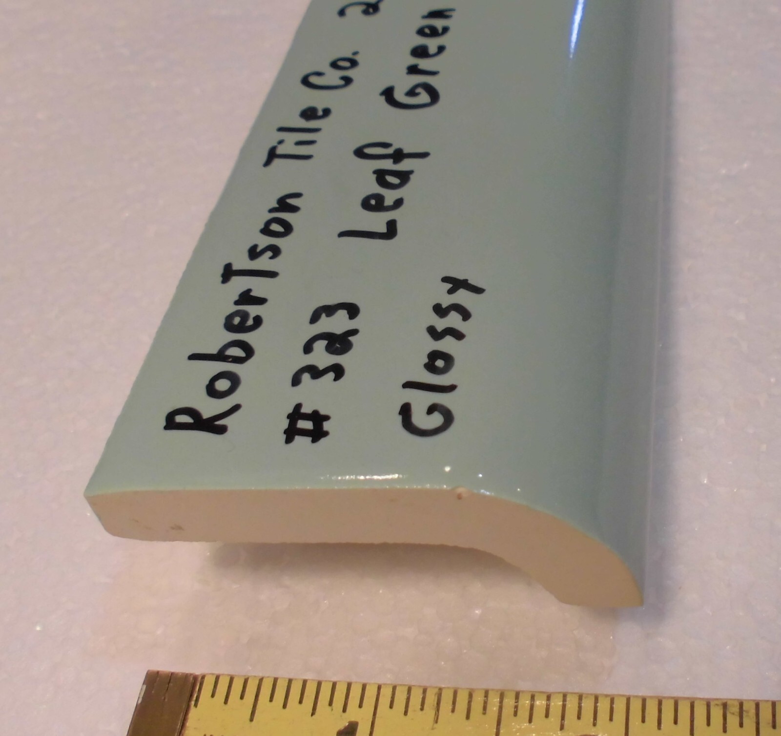1 pc. Leaf Green: 2″ X 6-1/16″ Glossy Ceramic Radius Bullnose Tile: Mudd Caps,