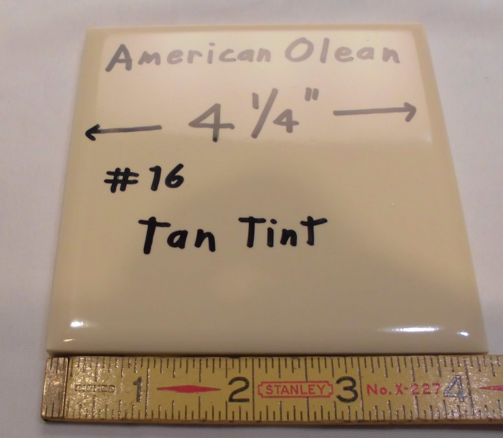1 pc. Tan Tint: Vintage Glossy Ceramic Tile by American Olean 4-1/4″ made 1950’s
