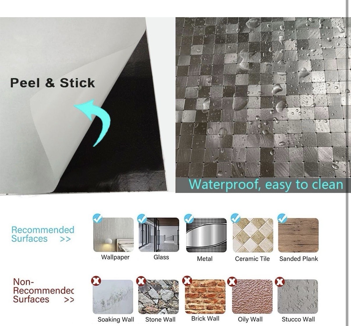 10Sheets Peel and Stick Backsplash Tile for Kitchen, Self-Adhesive Mosaic Tile