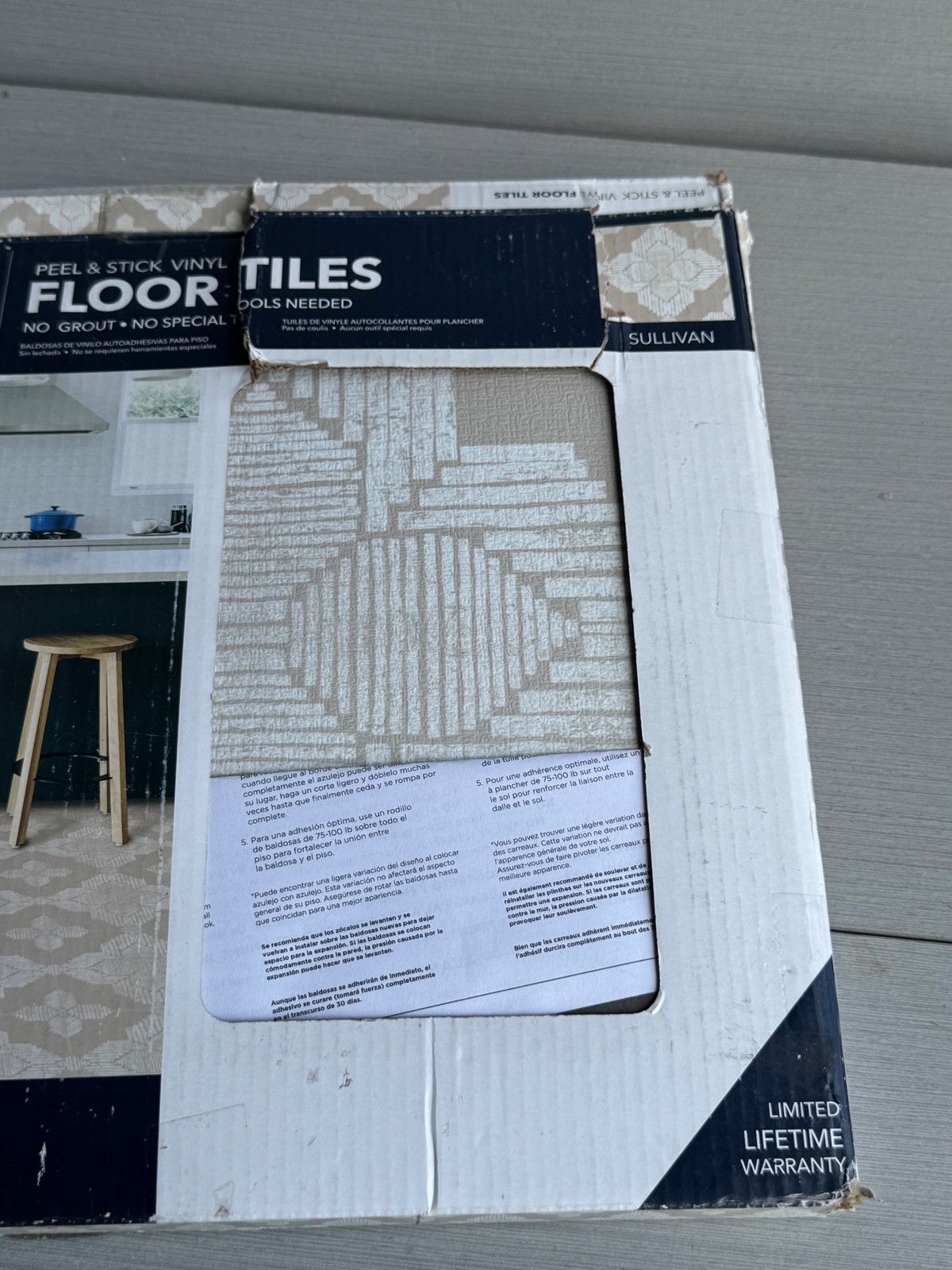 FloorPops Peel Stick Vinyl Floor Tiles Sullivan 10 Tiles 12in x12in Beige Pack