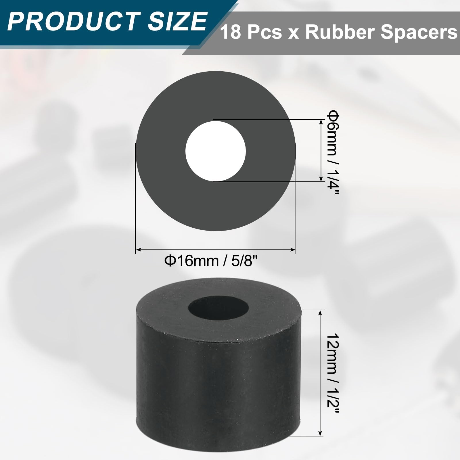 uxcell 18Pcs Thick Rubber Spacer, 5/8 Inch OD x 1/4 Inch ID x 1/2 Inch Thickness