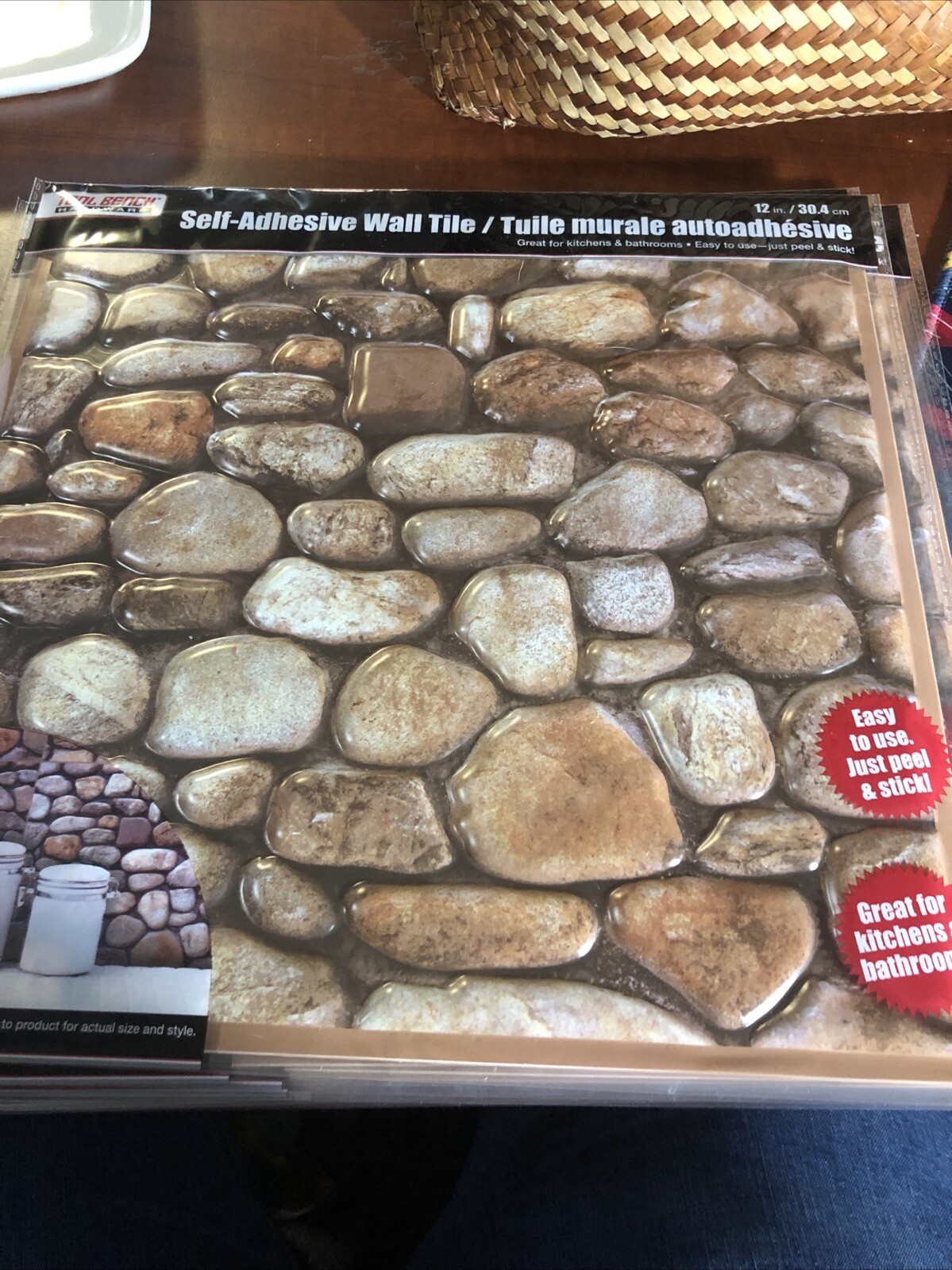 4 PACK Of Tool Bench Hardware River Rock Self-Adhesive Wall Tile, 12.5×12.75 in.