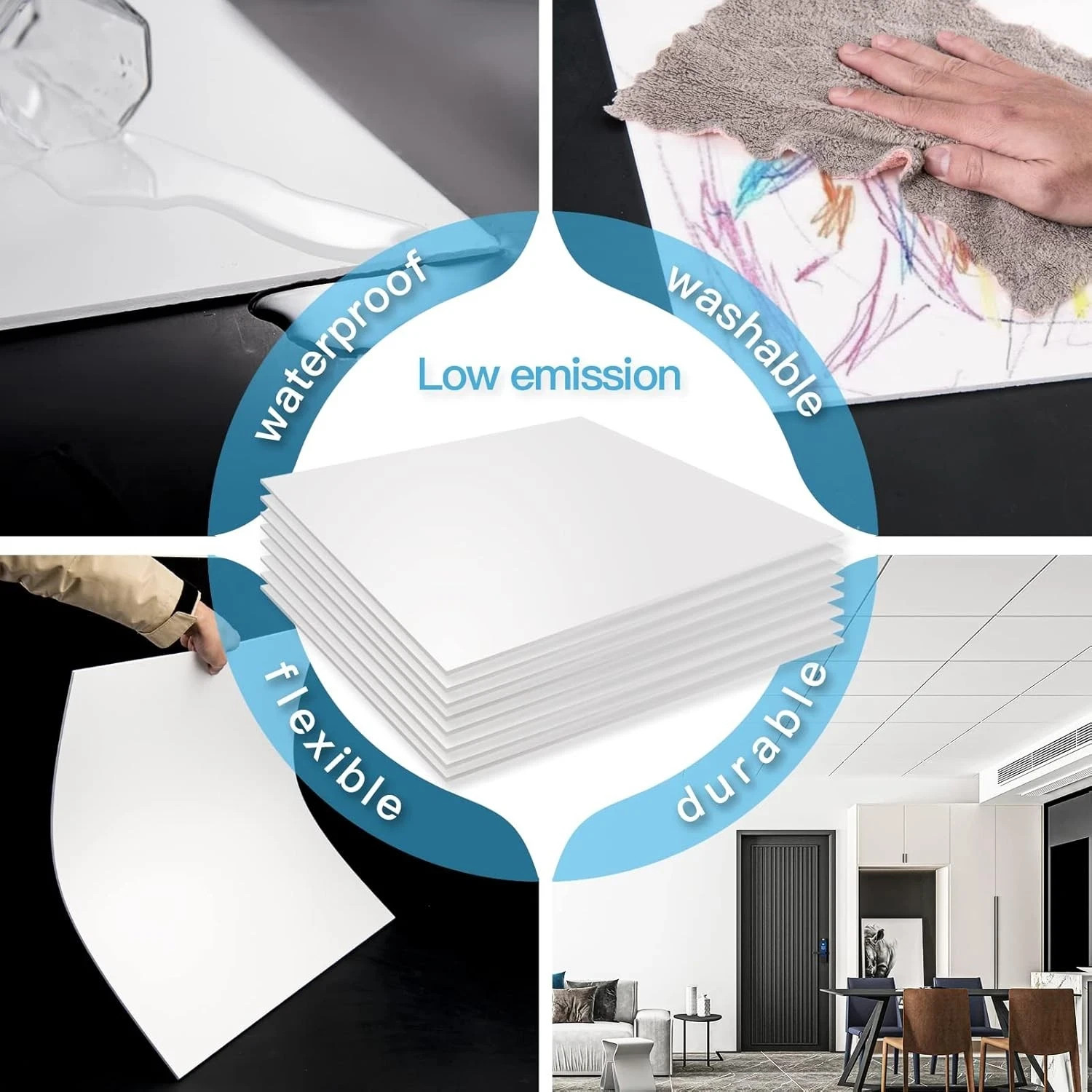 12-Pack Smooth Drop Ceiling Tile 2Ft X 2Ft – Fire-Rated, Waterproof, Reusable