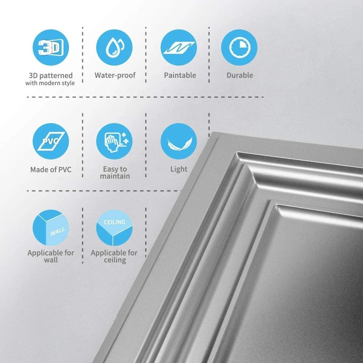 Modern White PVC Ceiling Tiles 2×2 12 Pack Waterproof Plastic Square Sheet