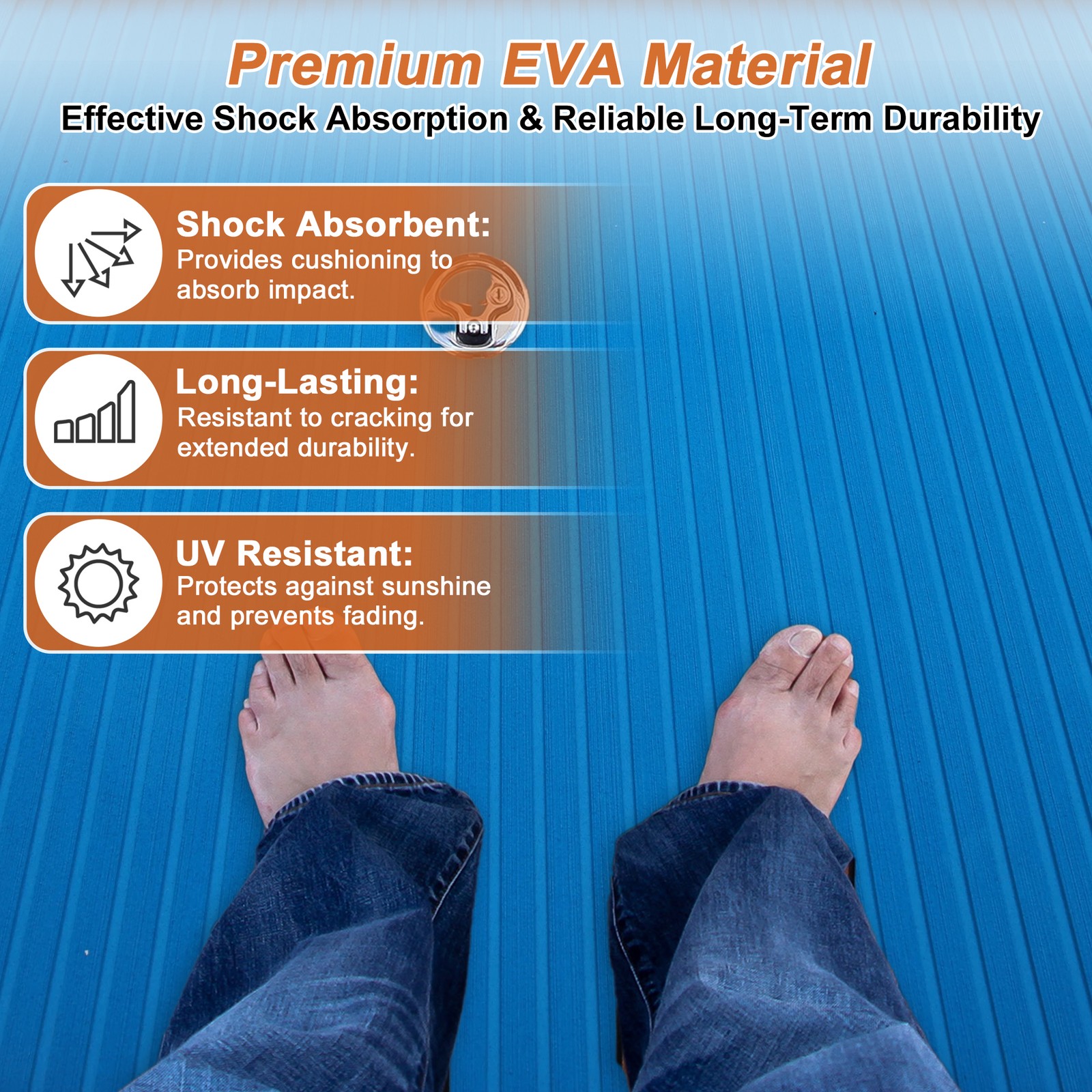 Self-adhesive EVA floor 244×60 cm for boats, blue stripes