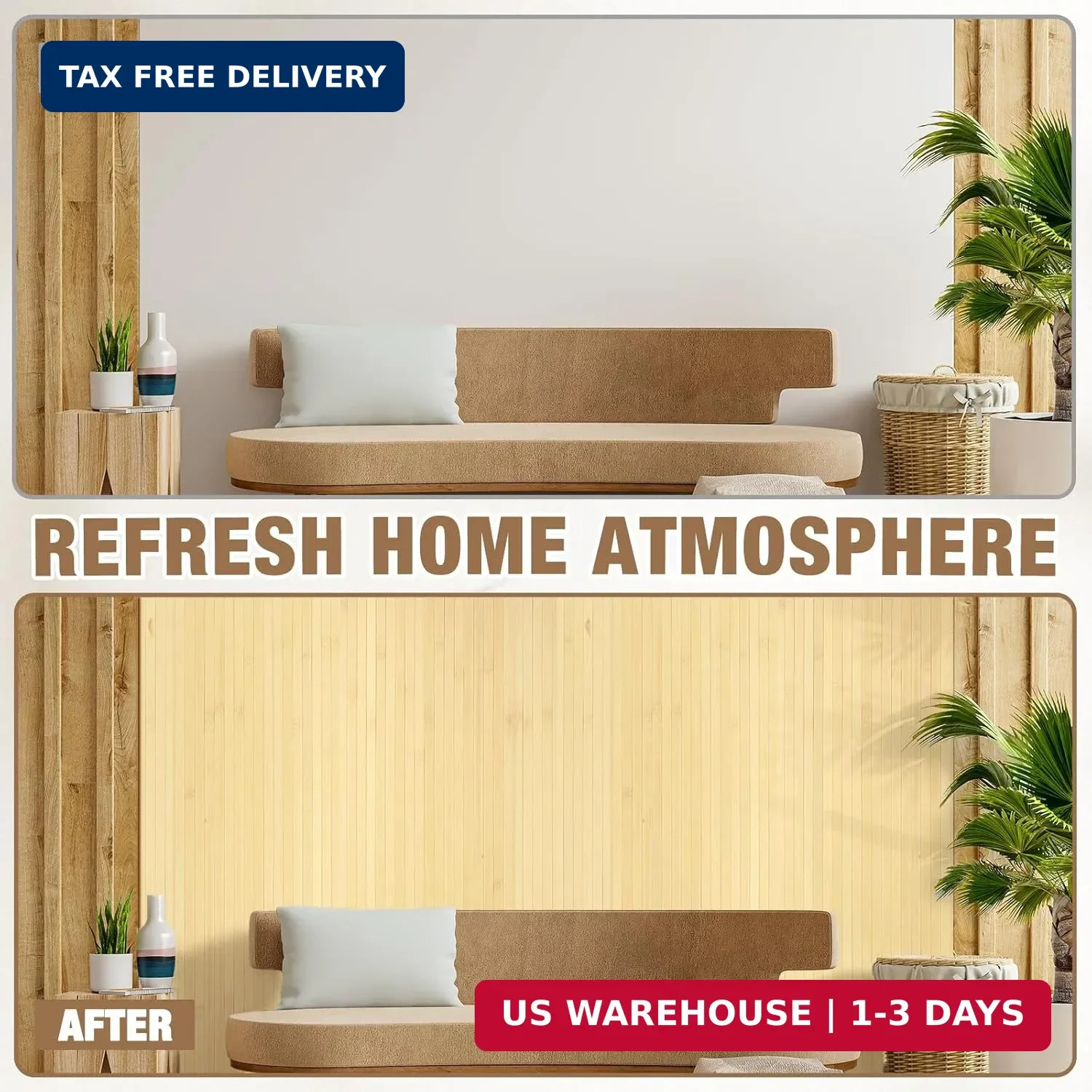Natural Bamboo Wall Panel Covering Roll, Flexible Pole Wrap Wainscoting Interior