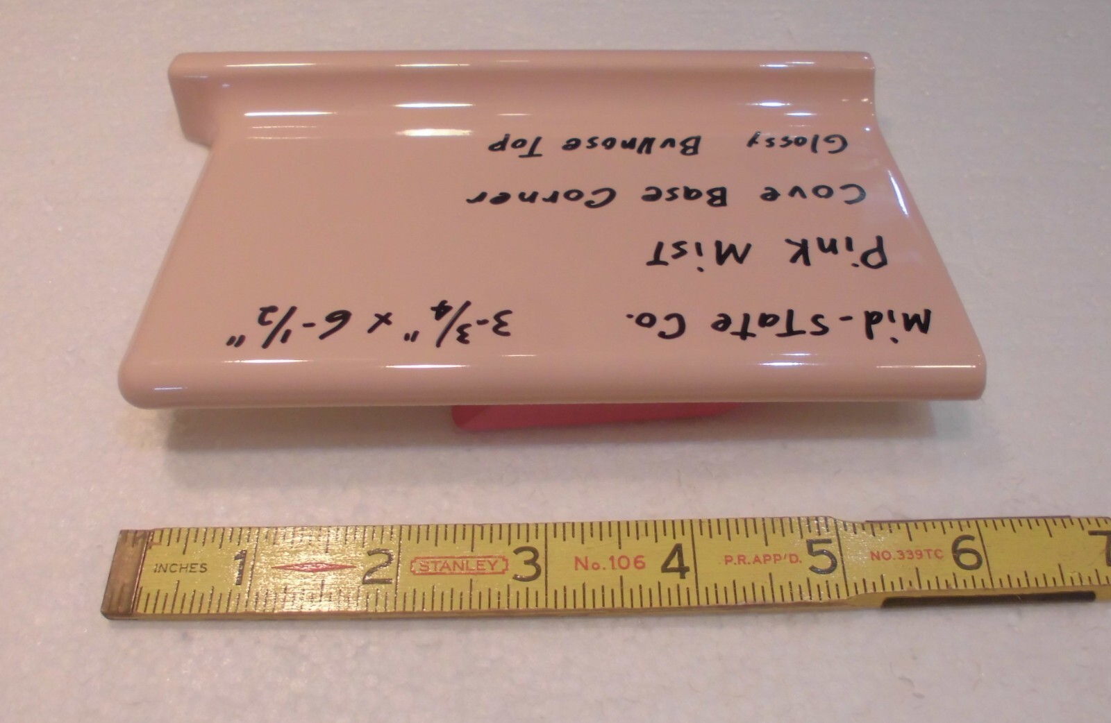 1 pc. *Pink Mist* Finish Corner Bullnose Top cove/base Ceramic Tile 3.75″ X 6.5″