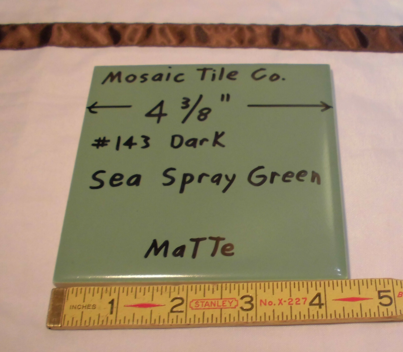 1 pc. *Dark Sea Spray Green* Matte Ceramic Tile 4-3/8″ by The Mosaic Co. “NOS”