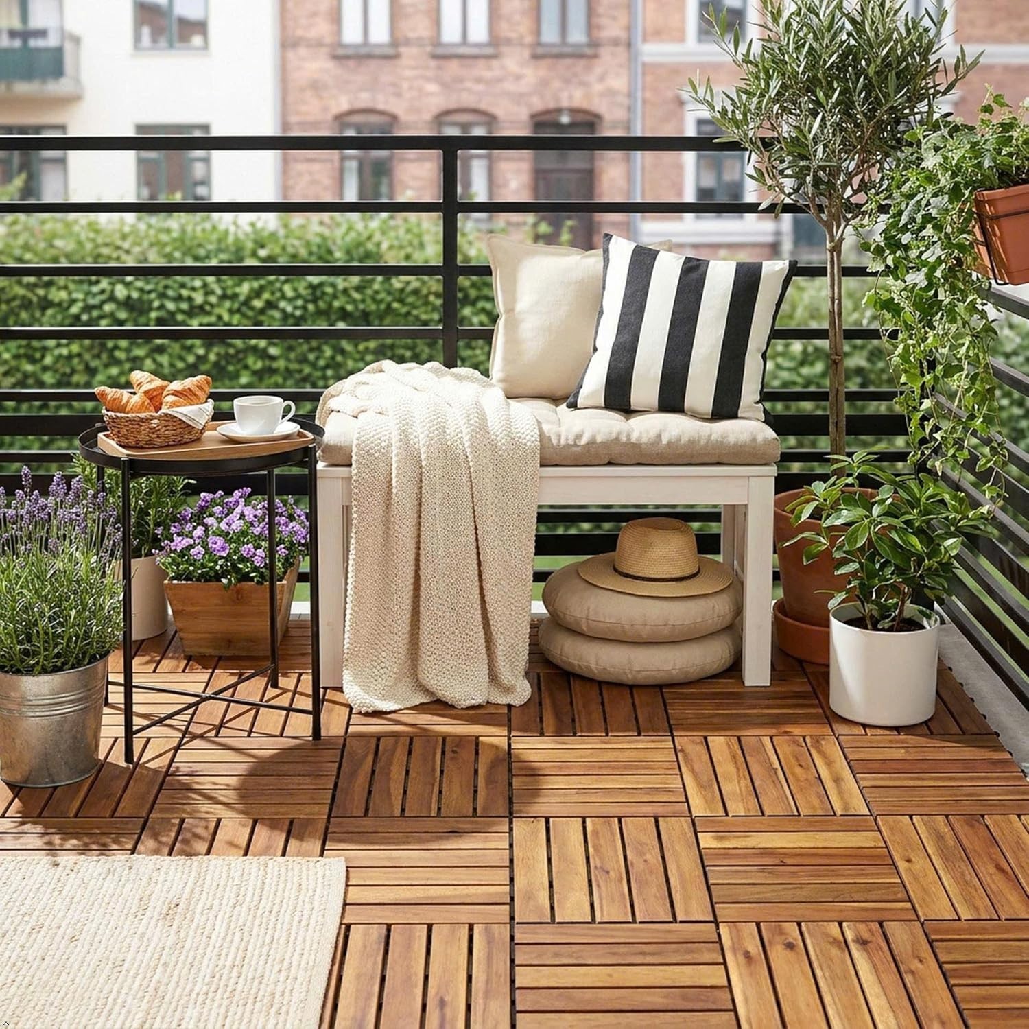 Natural 12×12 Interlocking Acacia Wood Deck Tiles – Anti-Slip for Pools & Patios