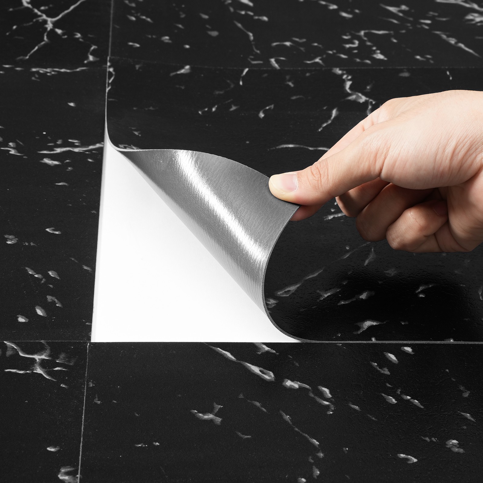 VEVOR 12” x 12” Self Adhesive Vinyl Floor Tiles 50 PCS 1.5mm Thick Black Marble