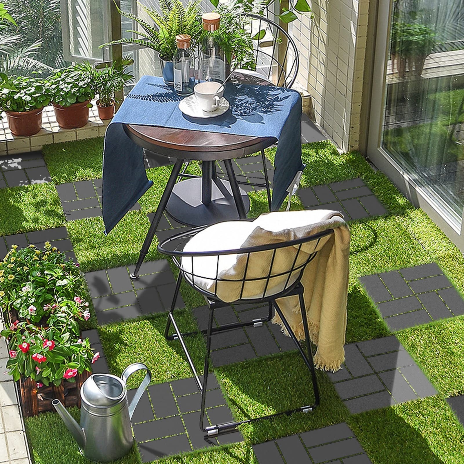 Goovilla Plastic Interlocking Deck Tiles, 9 Pack Outdoor Patio Flooring, 12″x…