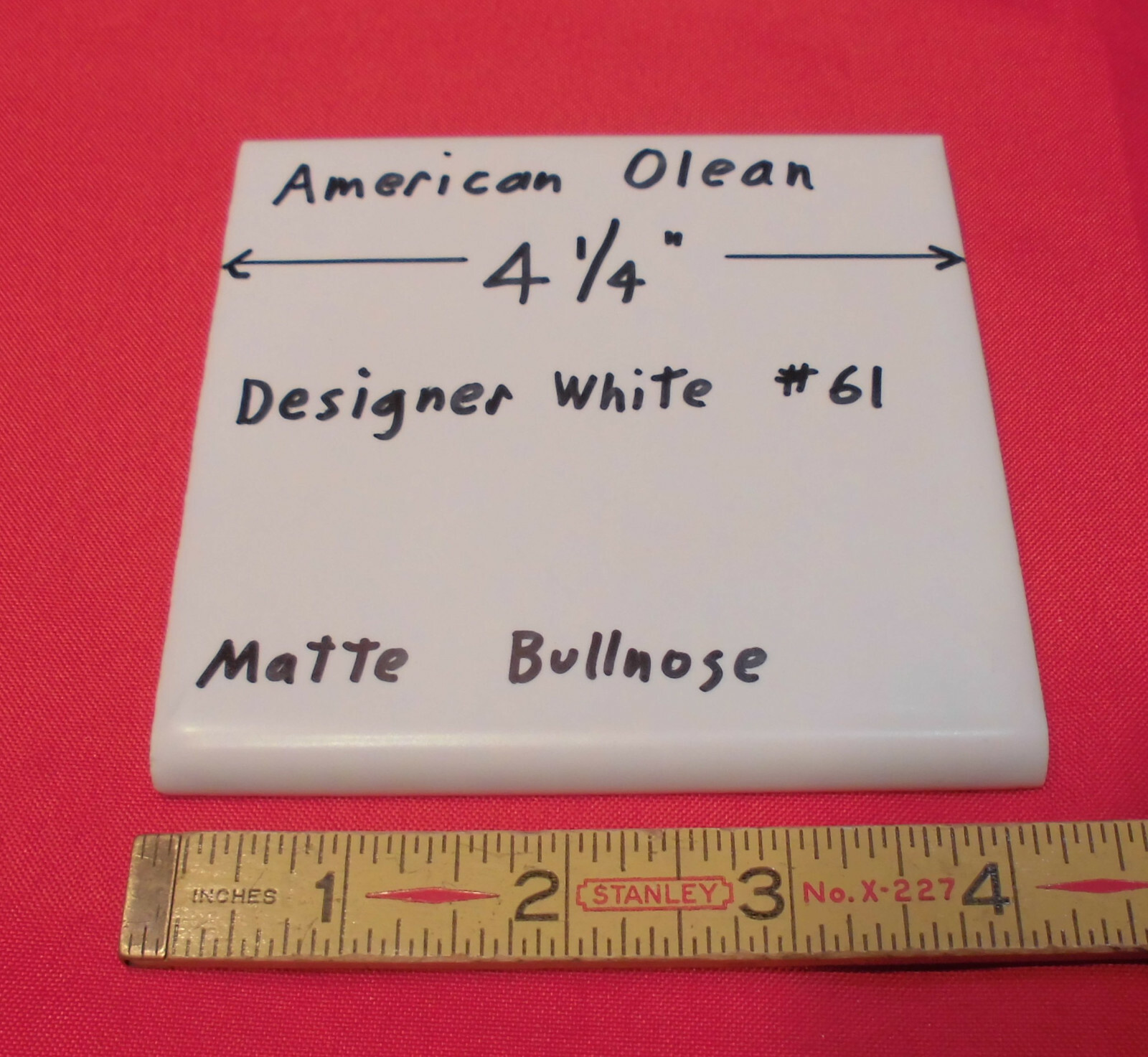 1pc. Designer White #61 Matte Bullnose Ceramic Tile by American Olean 4-1/4″