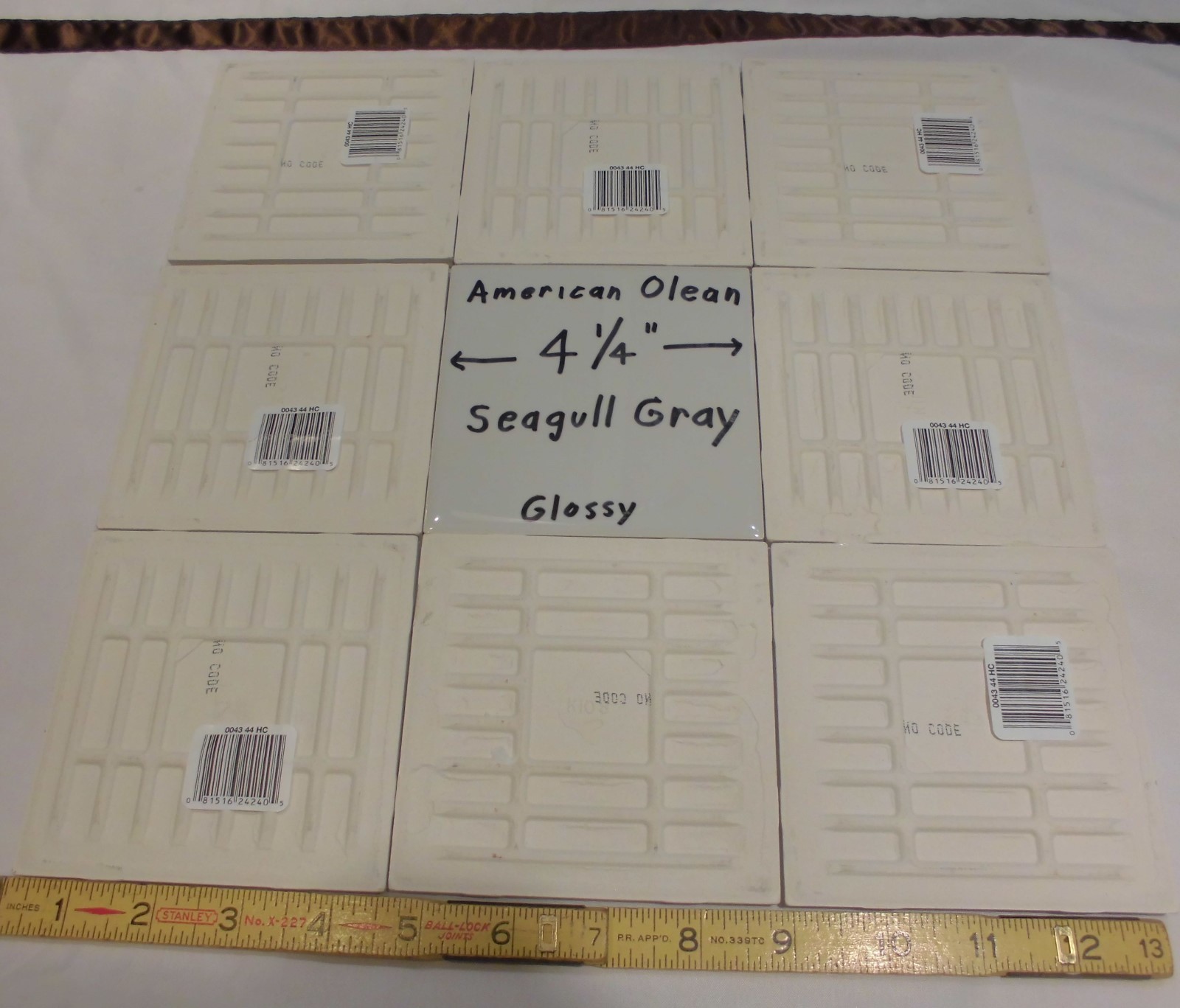 9 pcs. Ceramic Tiles…Glossy *Seagull Gray* #43 by American Olean…4-1/4″ New