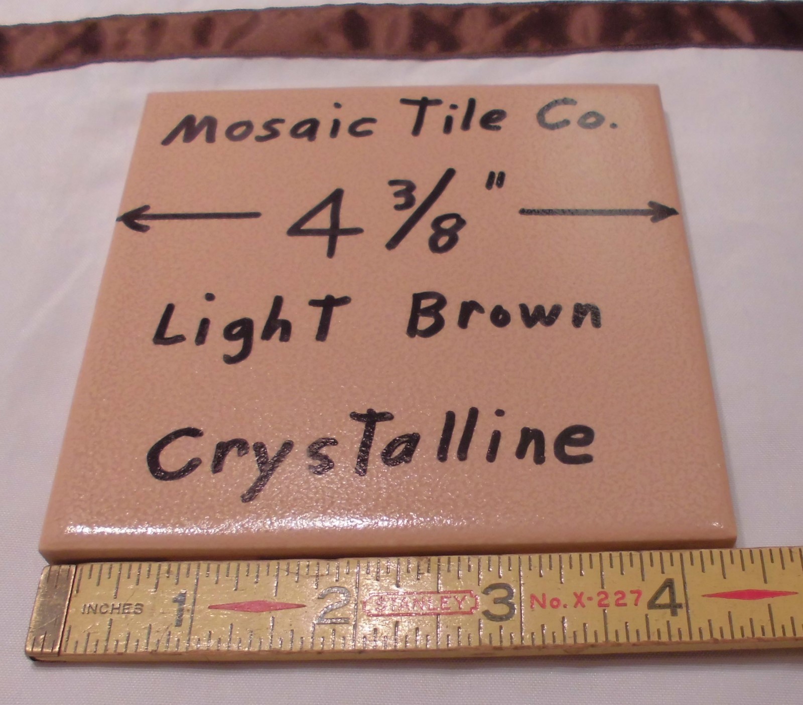 1 pc. *Light Brown* Ceramic Tile by Mosaic Tile Co. 4-3/8″ Crystalline Glazed