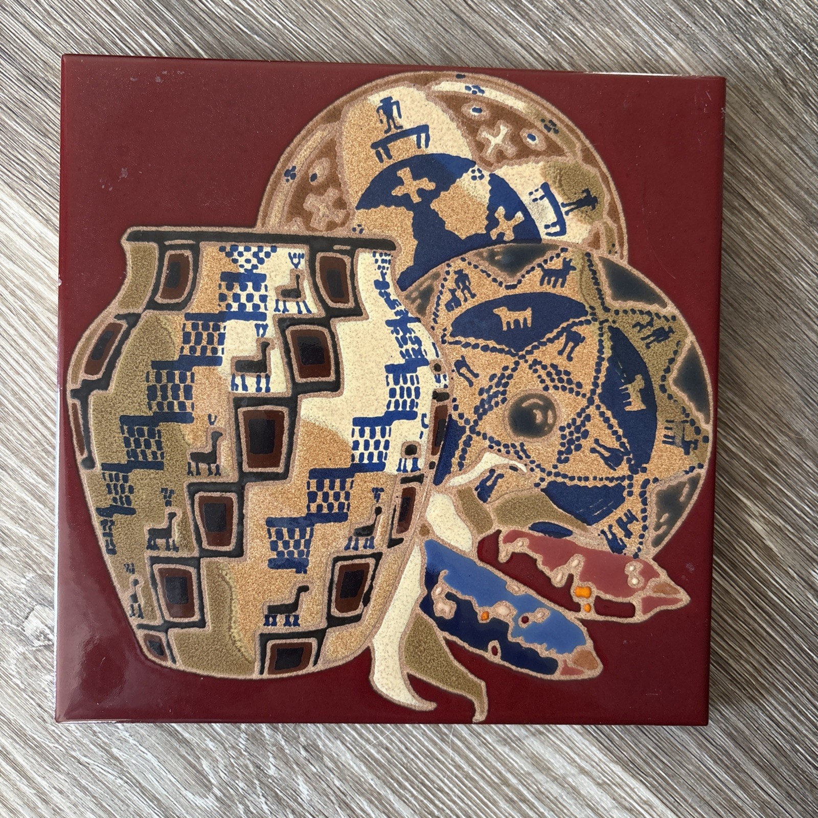 VTG 2000 Santa Fe Art Tile 8″ Trio Basket Jasper Arius Tile Co Native Italy
