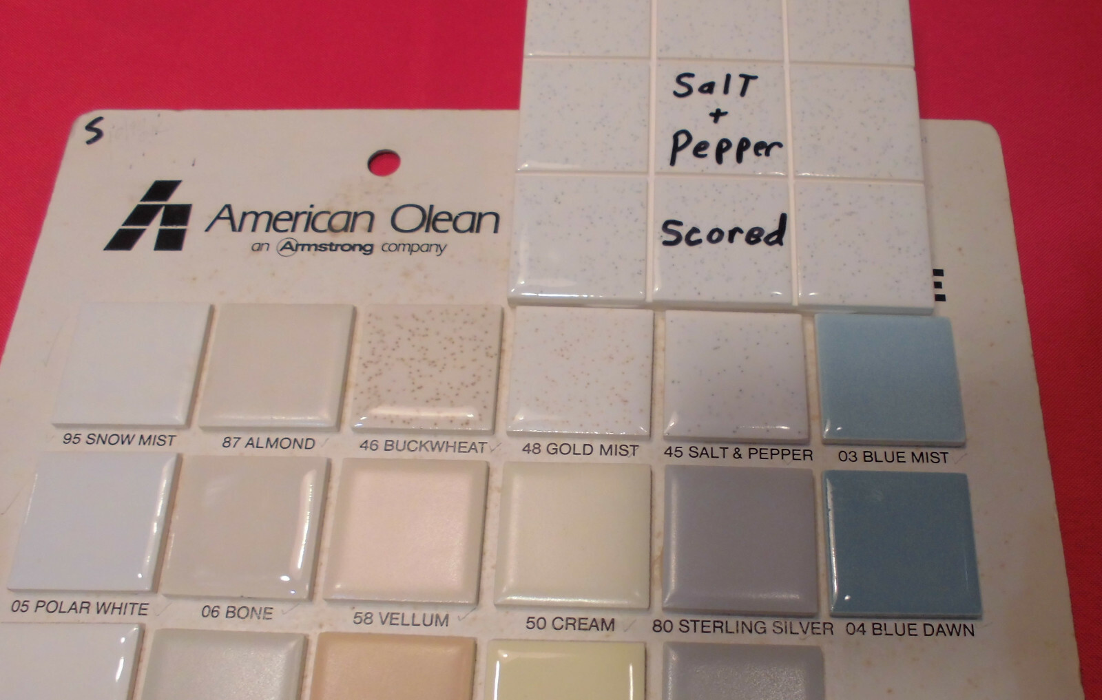 1 pc. Glossy Ceramic Tile: Salt & Pepper, American Olean 4-1/4″ Scored in 9ths