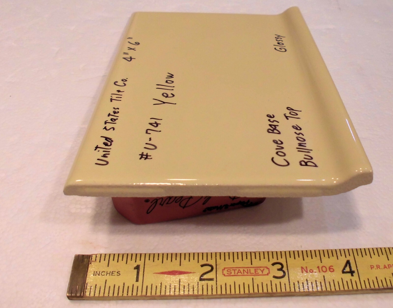 1 pc. Bright Yellow: Cove Base Ceramic Tile: Bullnose Top, Glossy 4″ X 6″ NEW