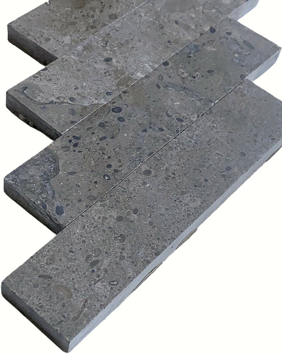 Lagos Azul 6×12 Herringbone Mosaic Limestone Tile Backsplash Floor (4 sheets)