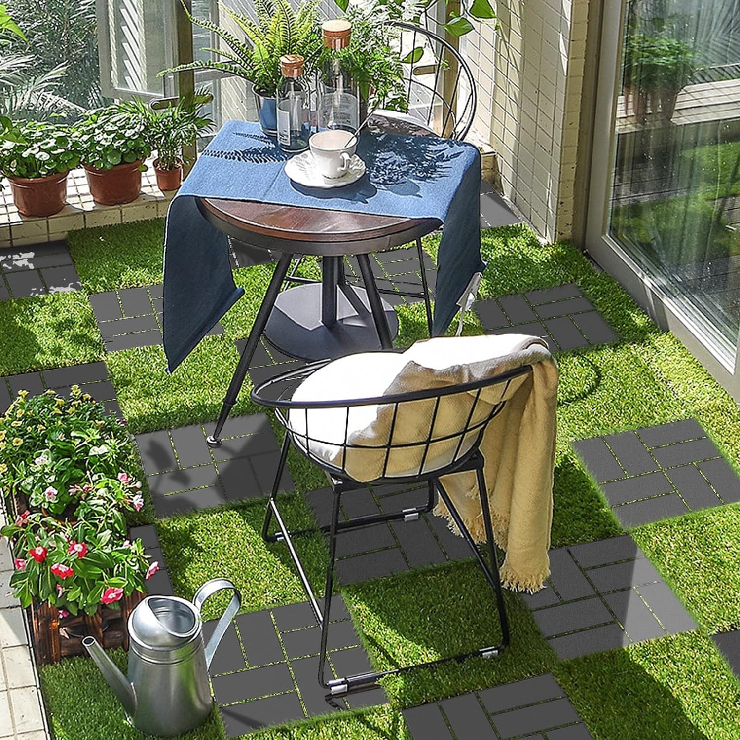 Plastic Interlocking Decking Tiles, 36-Pack, Dark Grey