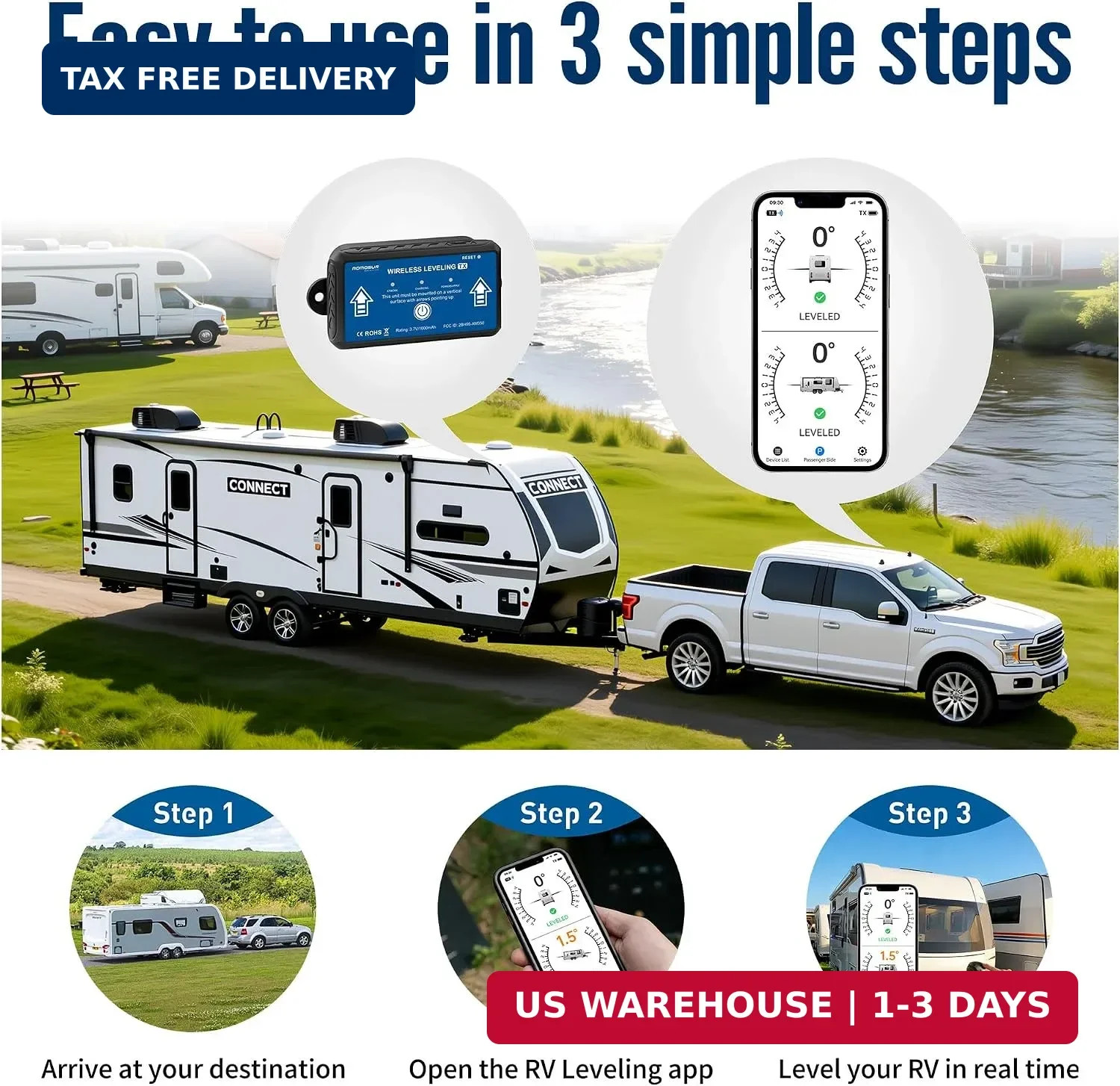 Wireless RV Leveling System Bluetooth APP Leveler Trailer Level | Low-power auto