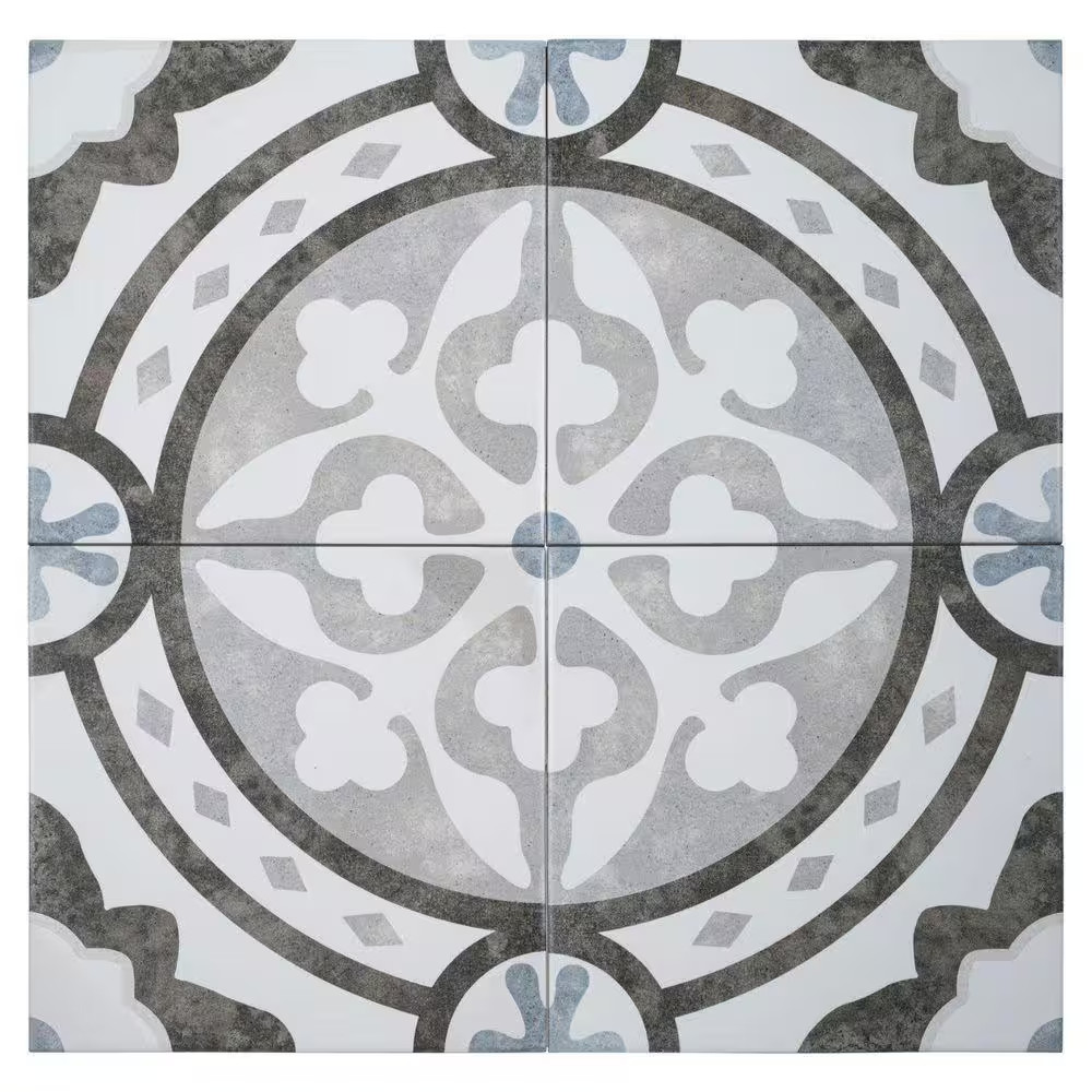 Luv Amore Grey 8 In. Encaustic Spanish/Moroccan Patterned Matte Porcelain Wall a