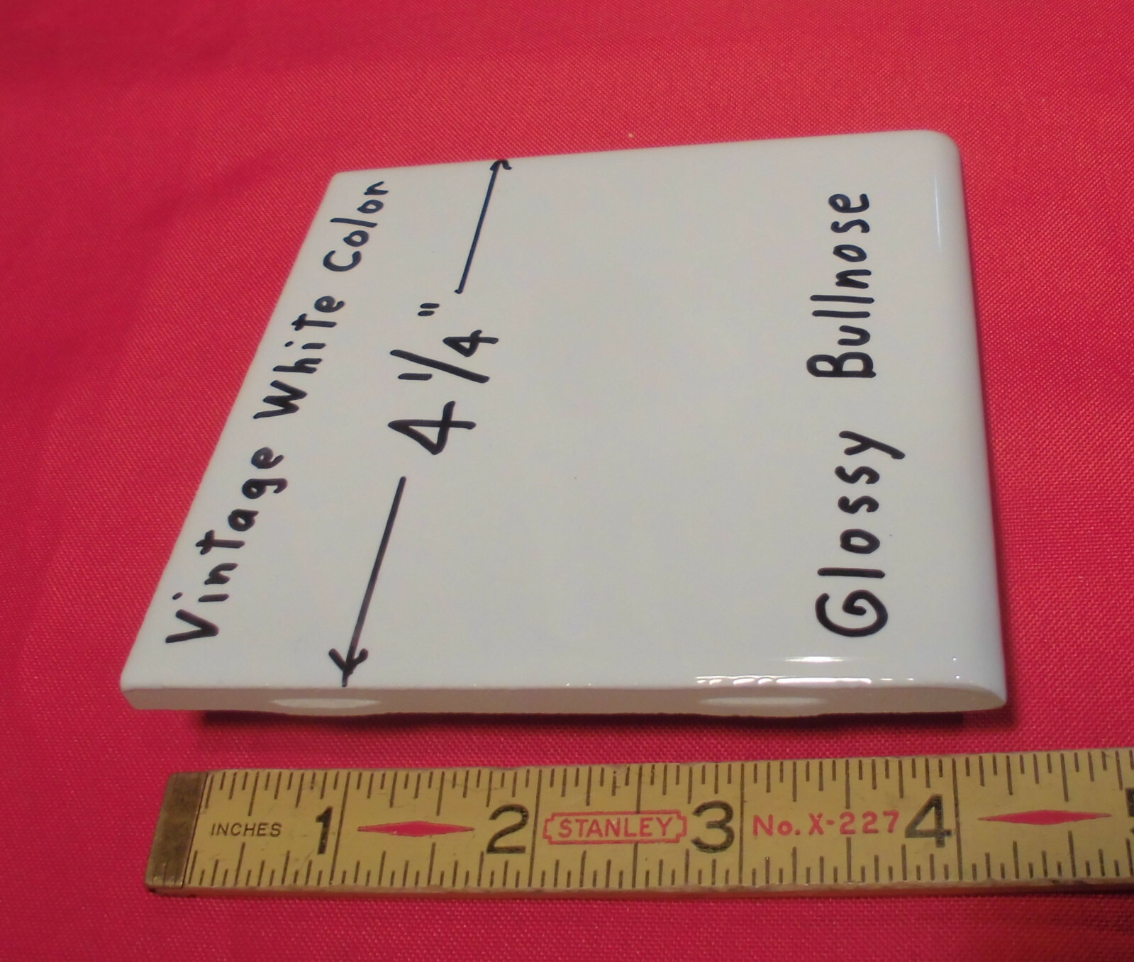 1 pc. *Vintage White* 4-1/4″ Glossy Ceramic Bullnose Trim Tile: Flat Type, NEW