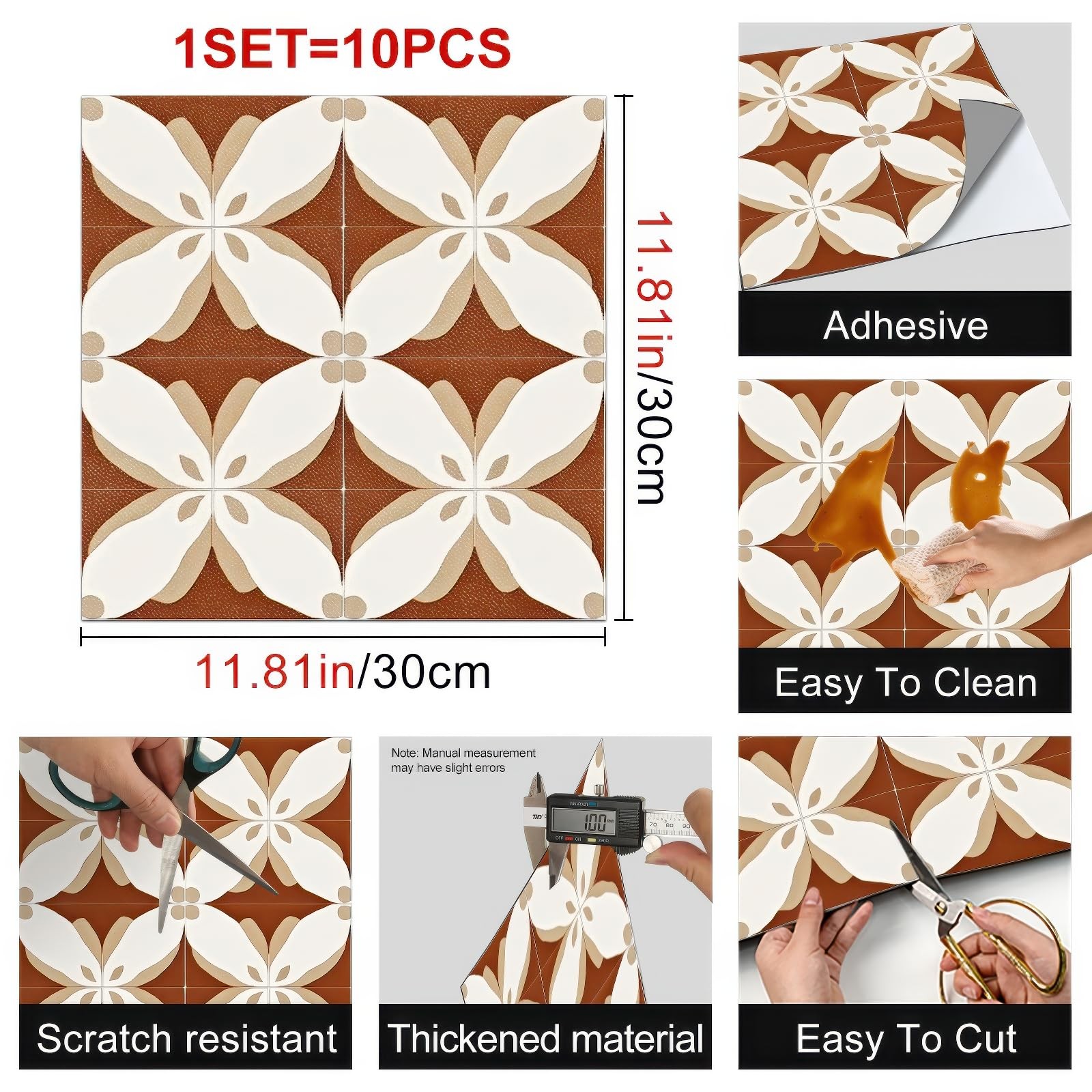 White Beige Brown Petal Pattern Floor 12×12 Vinyl Tile