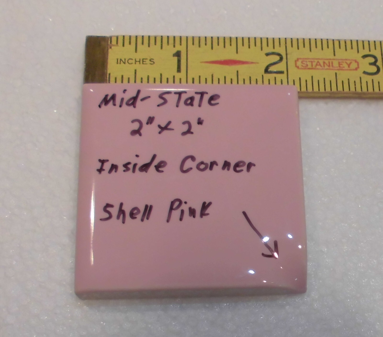 1 pc. Shell Pink: 2″ X 2″ X 5/16″ Ceramic Surface Bullnose Inside Corner Tile
