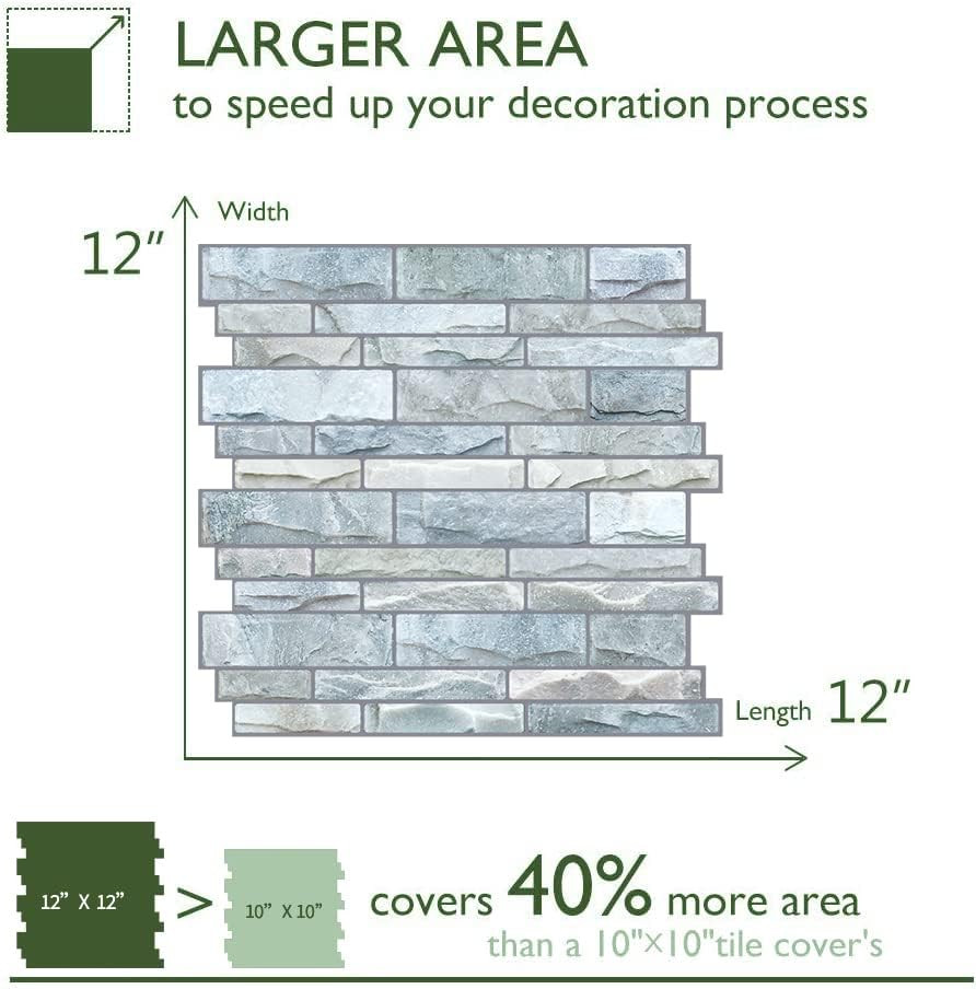 10-Sheet Peel and Stick Backsplash, 12”X12” Self Adhesive Wall Tiles