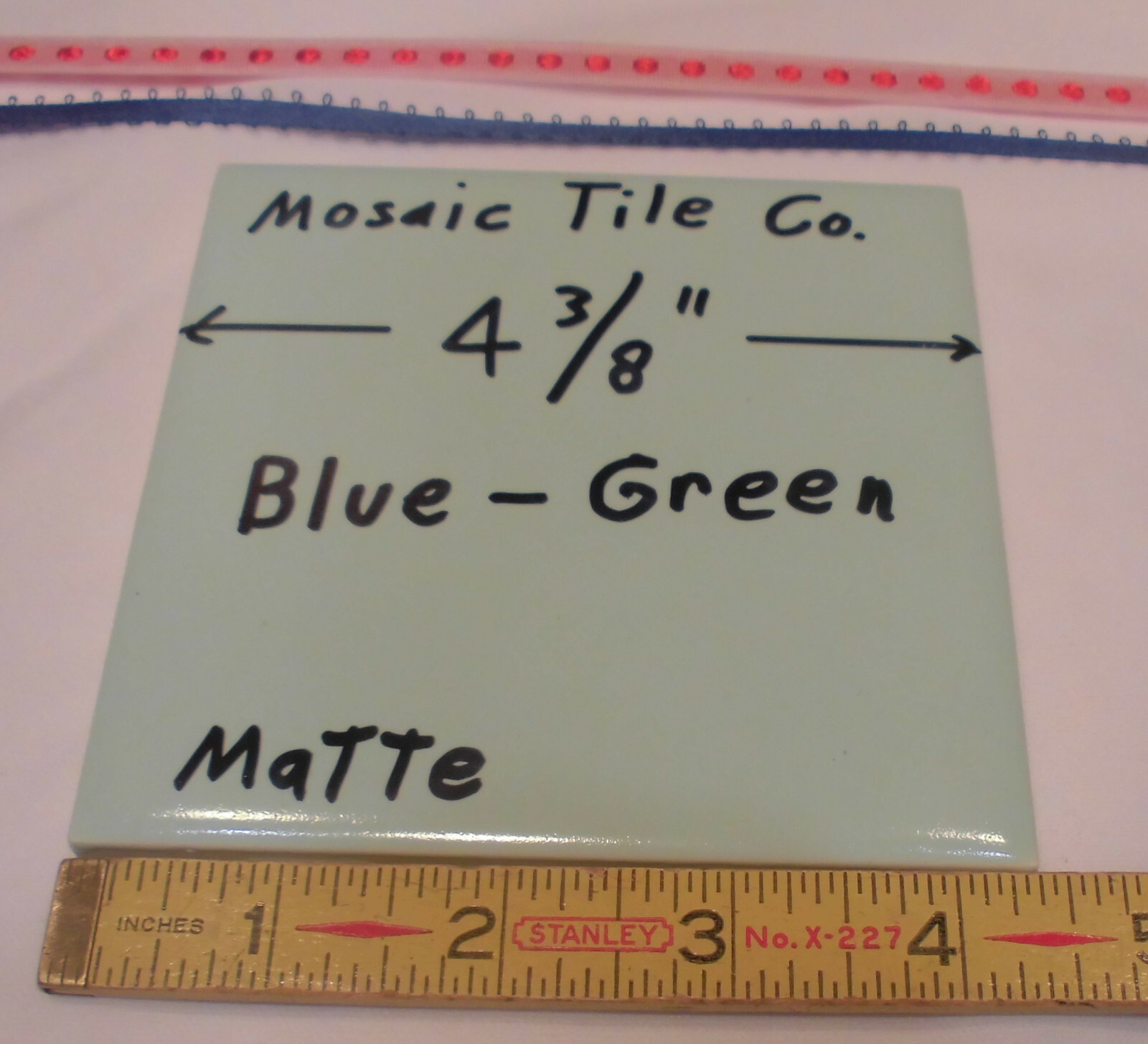 1 pc. Vintage *Blue-Green* Matte Ceramic Tile 4-3/8″…by The Mosaic Co. (NOS)