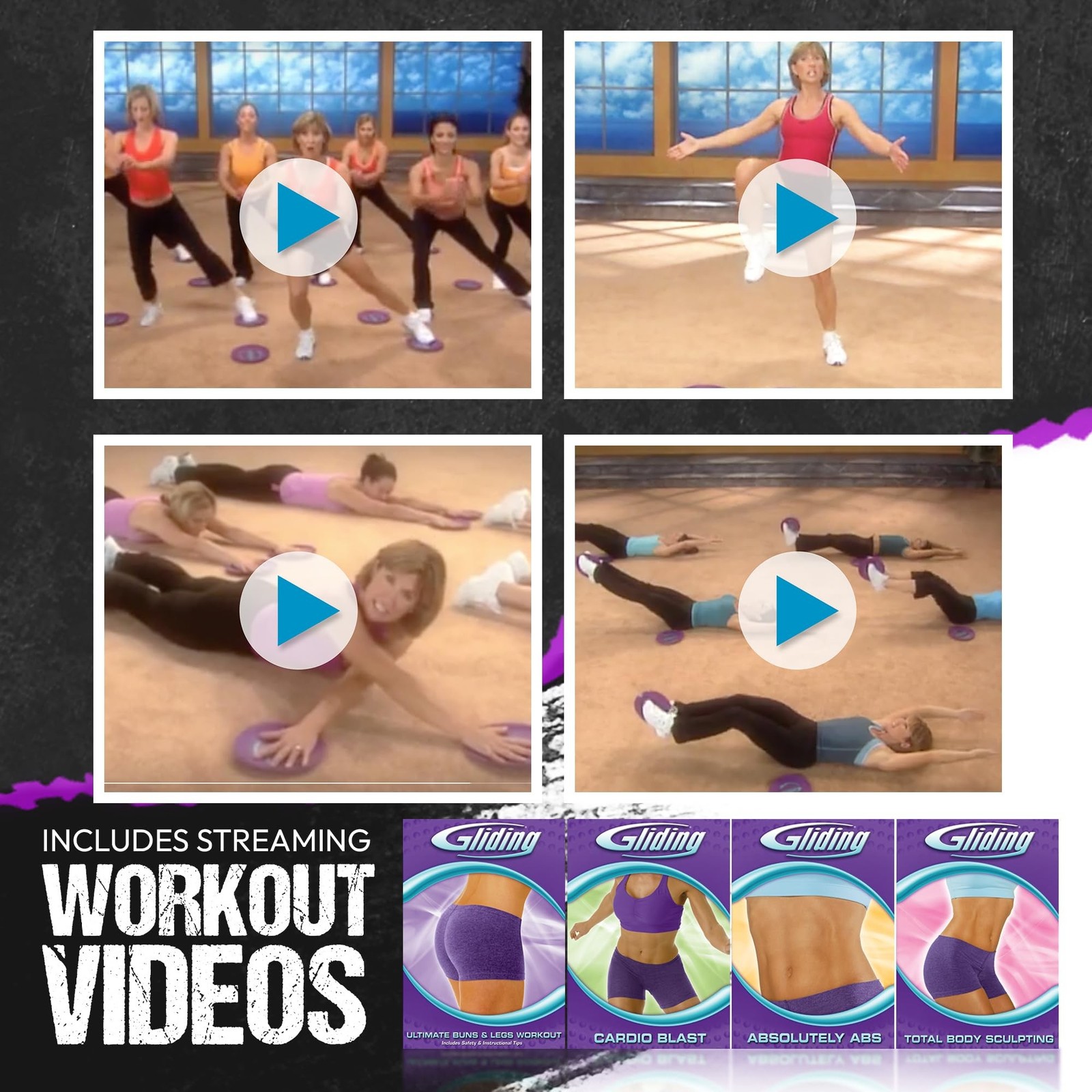 Gliding 9” Sliders for Working Out on Carpet Floors, 1 Pair + 4 Videos | T