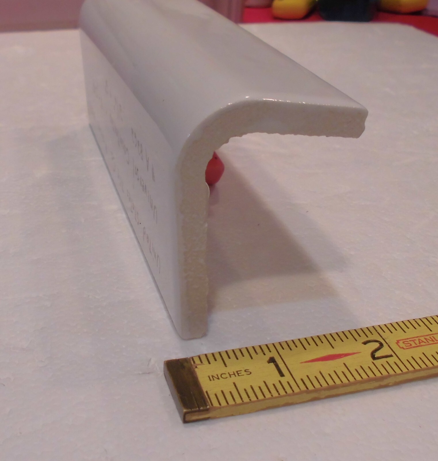 1 pc. Gloss White #U-073: V-Cap Ceramic Trim Countertop Tile: Reversable, U.S.A.