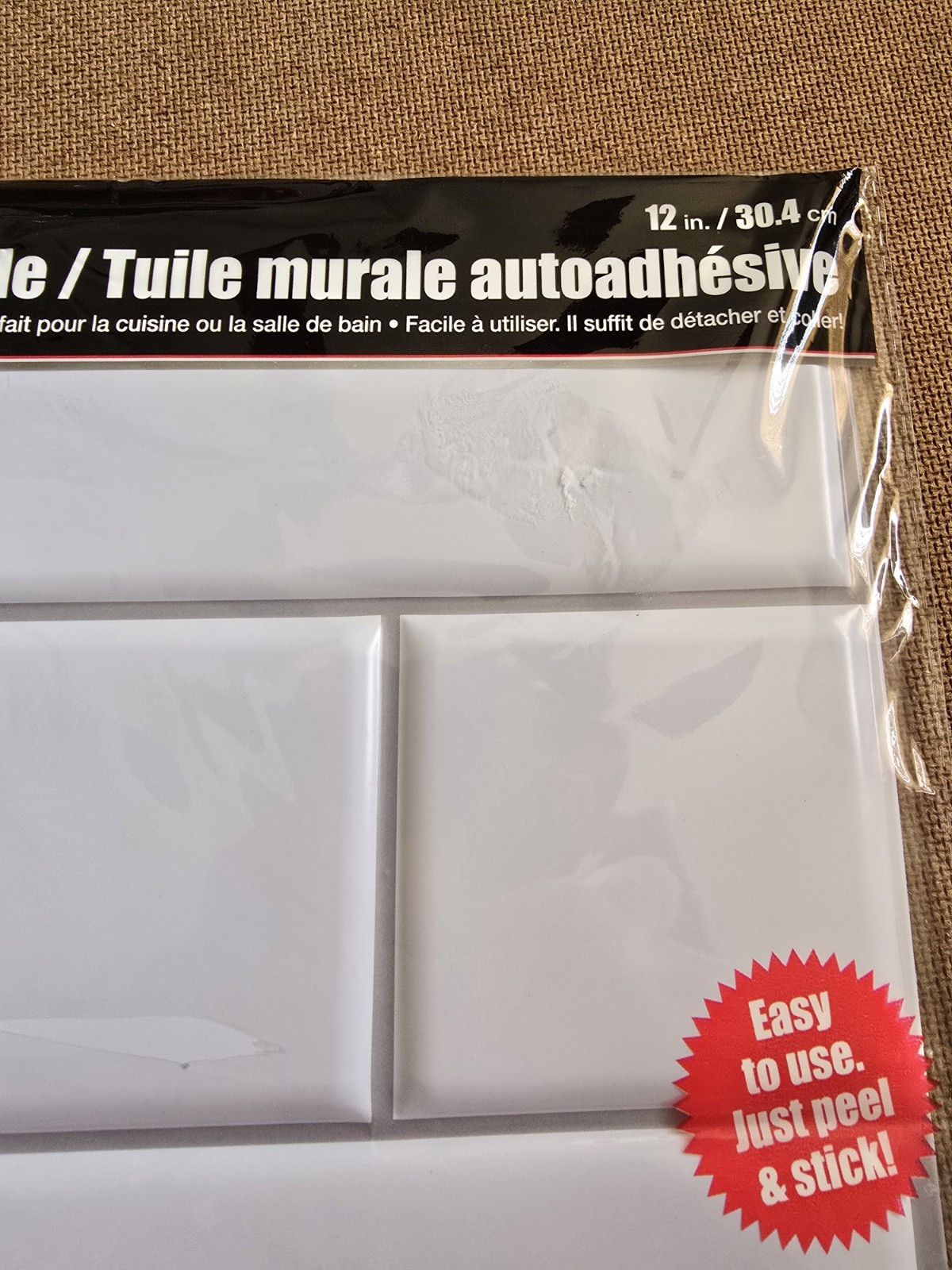 Tool Bench Hardware Self Adhesive White Wall Brick Tile 12×12″ Subway 12 Ct. New