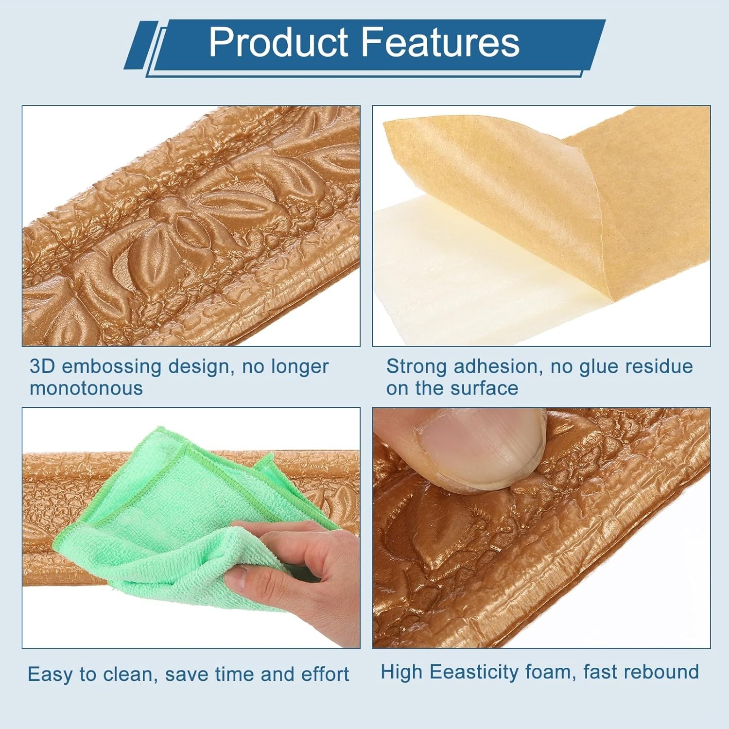 3D Peel and Stick Wall Border Trim Copper Flexible Self Adhesive Molding 90×1.57
