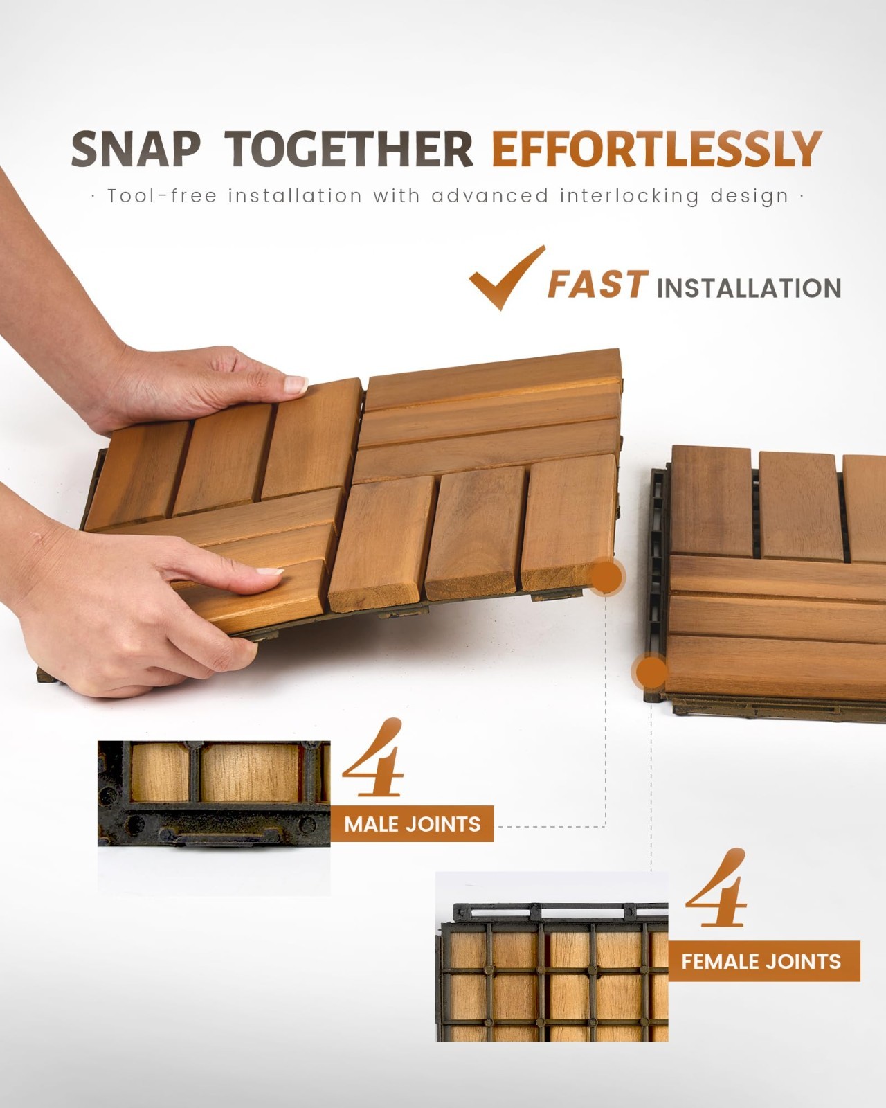 9 PCS Interlocking Deck Tiles 12″x12″ Acacia Wood Outdoor Flooring, Waterproof P