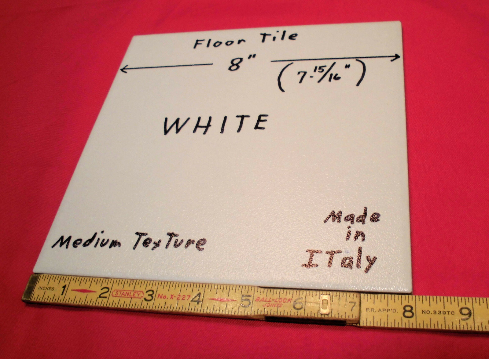 1 pc. White Ceramic Floor Tile: 8″ X 8″ Medium Textured, made in Italy, New