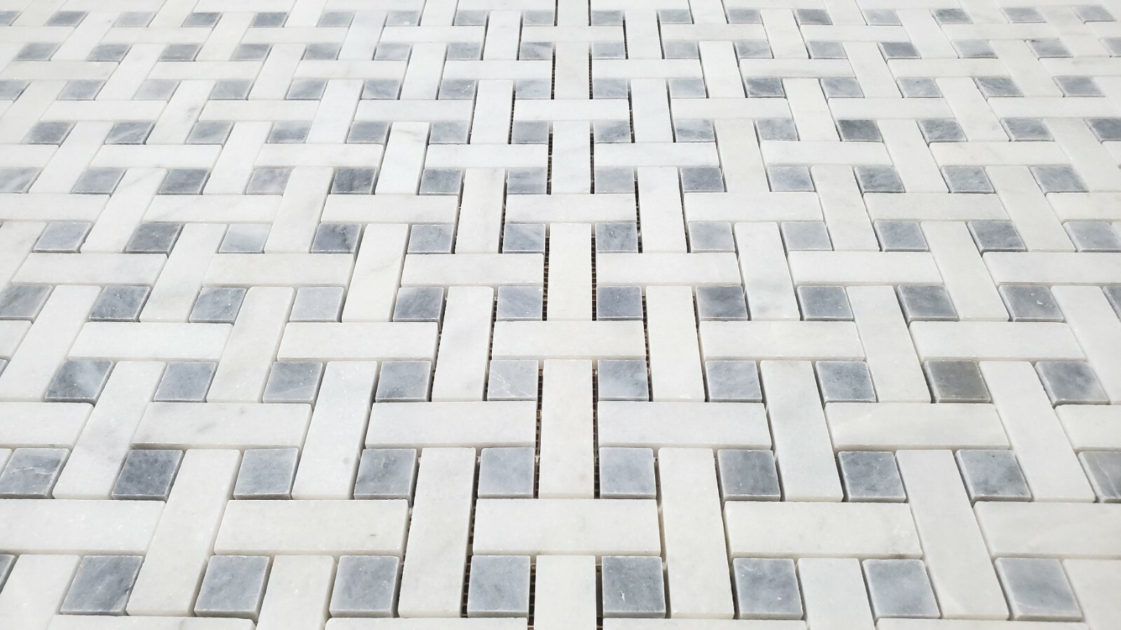 Basketweave Crystal White & Tahoe Honed Marble Mosaic Tile