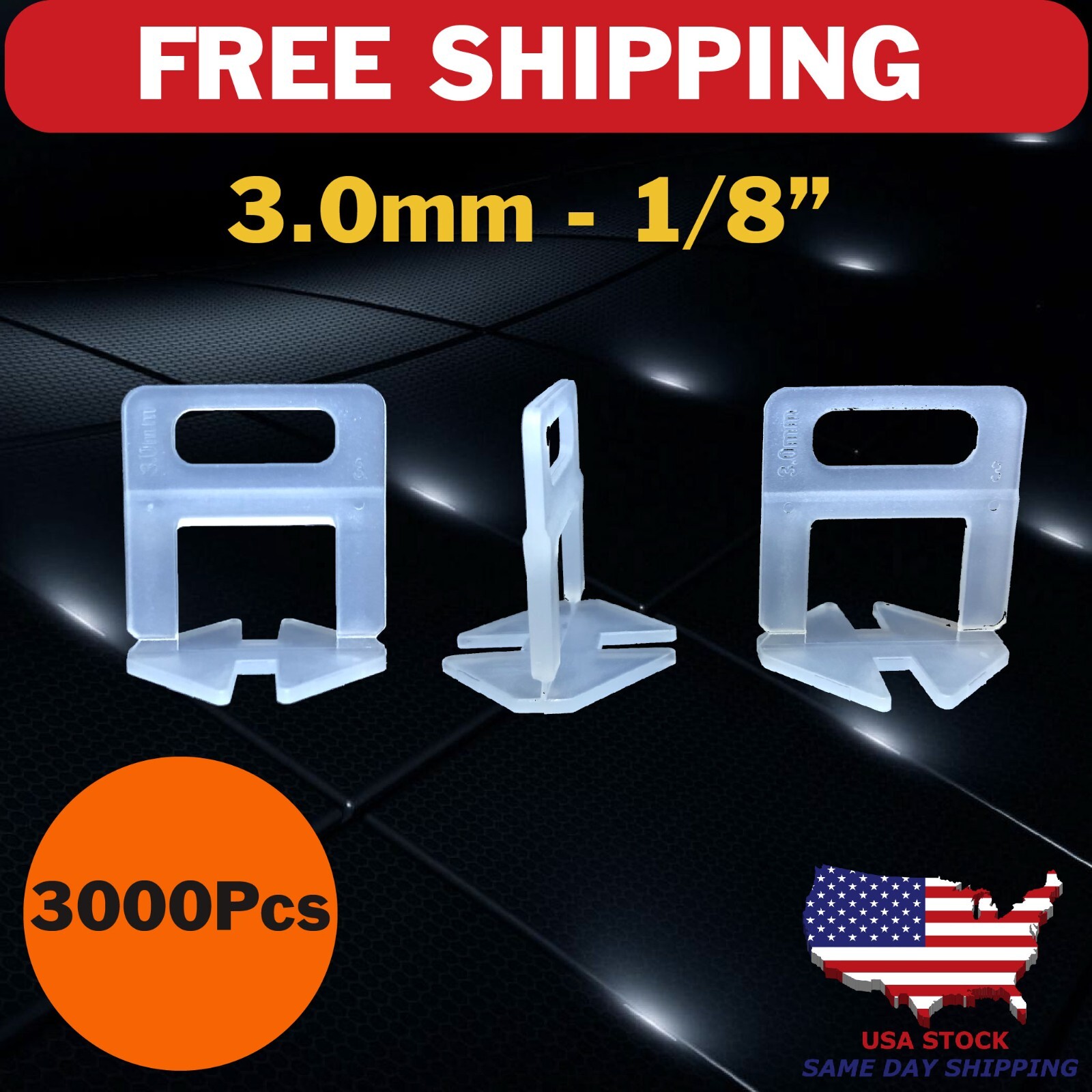 3000 Clip Tile Leveling System Floor Wall 3.0mm 1/8 Tile Spacer Tiling Tool