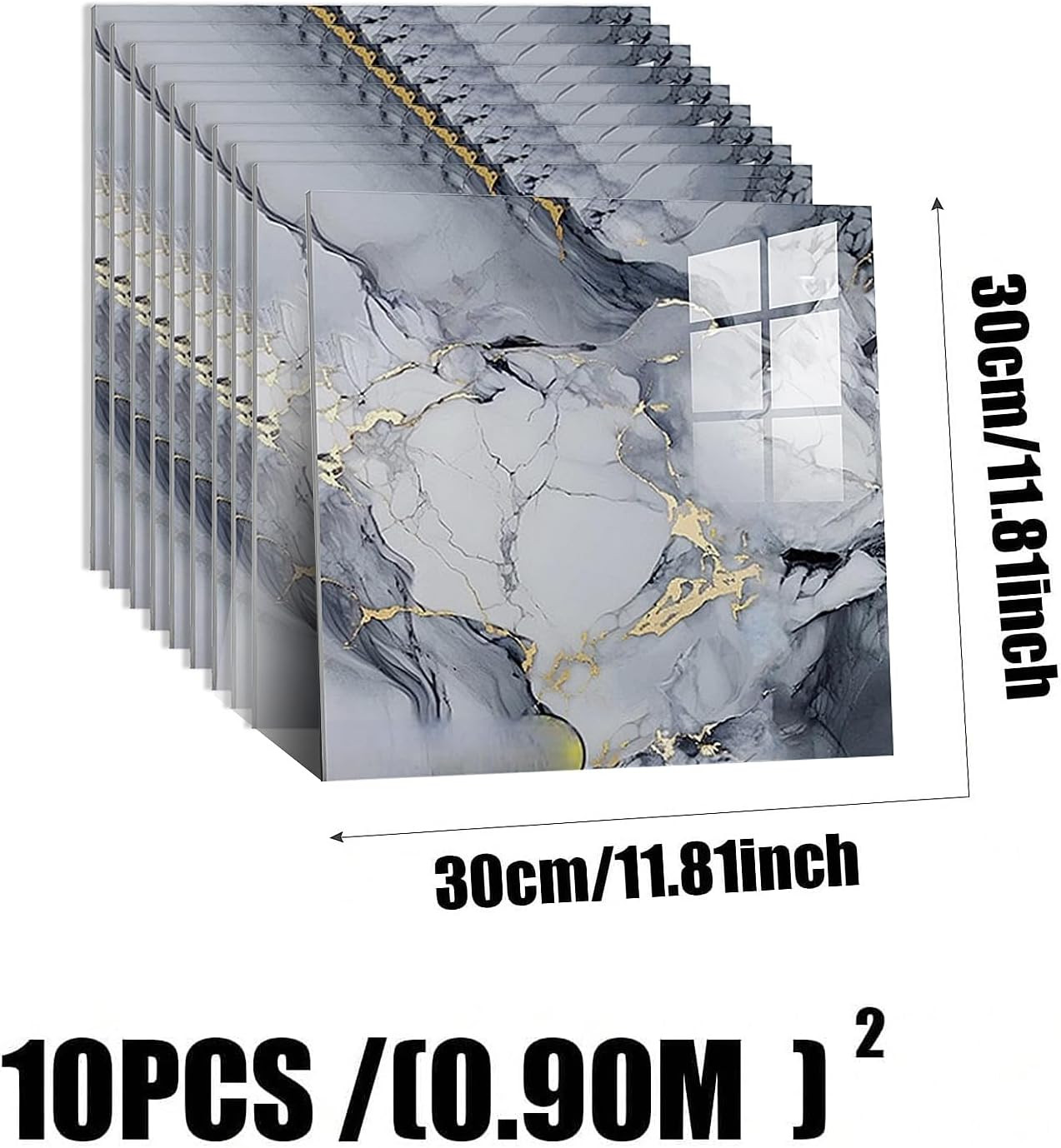 10pcs Peel and Stick Tile Shower Waterproof Marble Tiles Wall Panels, 11.8″x11.8