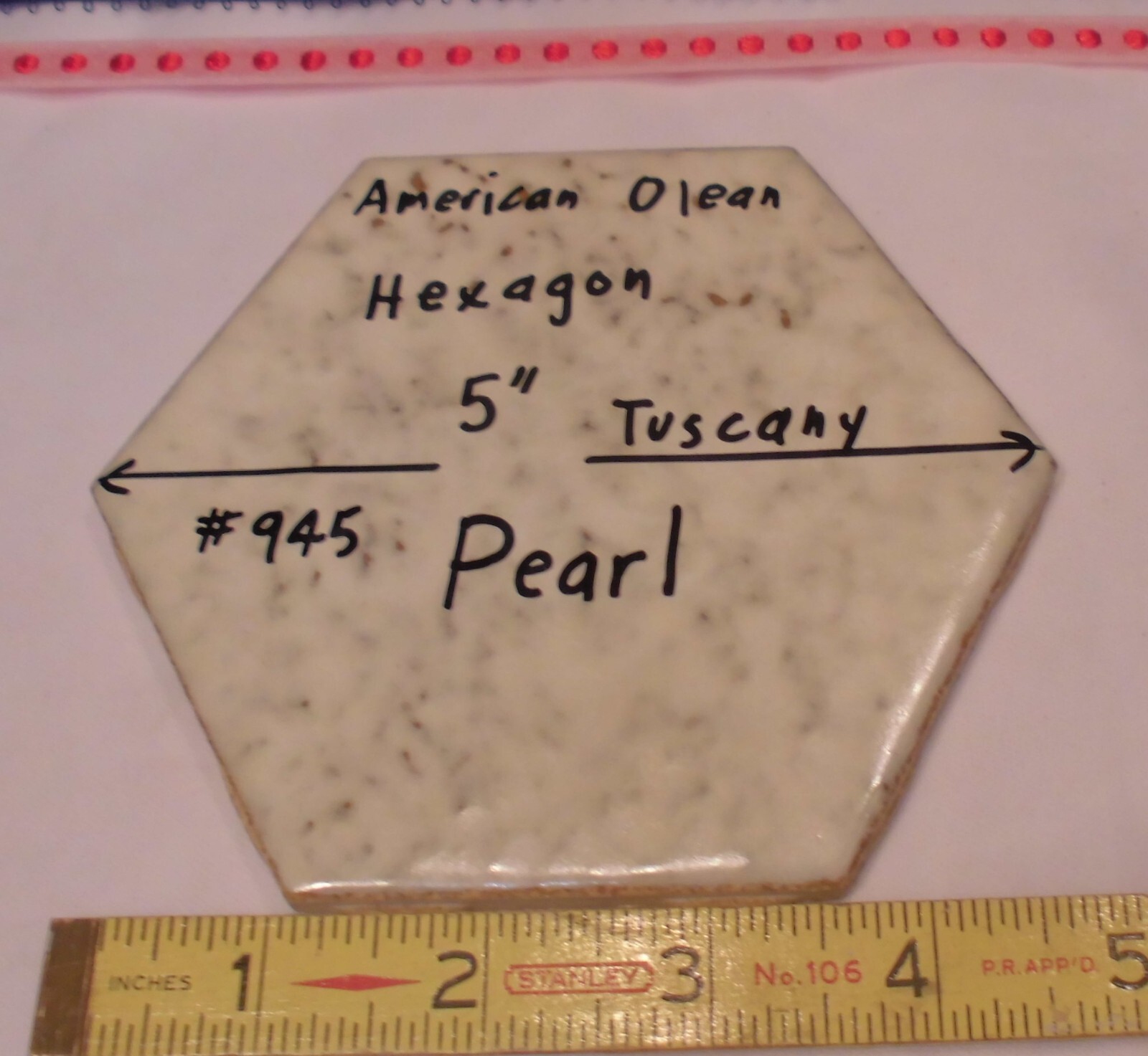 1 pc. Pearl #945 Ceramic 5″ Tile: Tuscany Glaze by American Olean, Hexagon, NOS